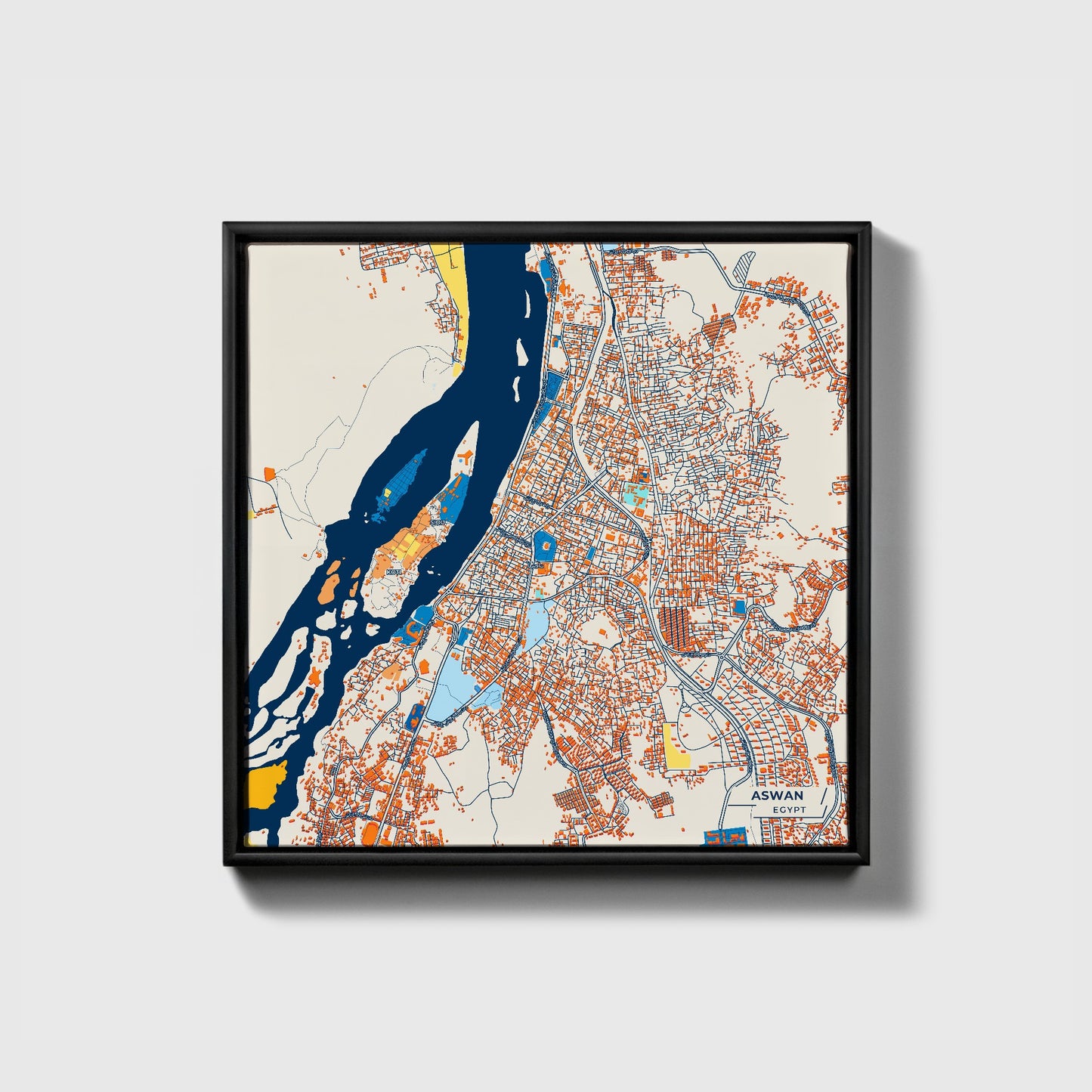 Aswan Egypt Colorful City Map Canvas Print • Black Framed
