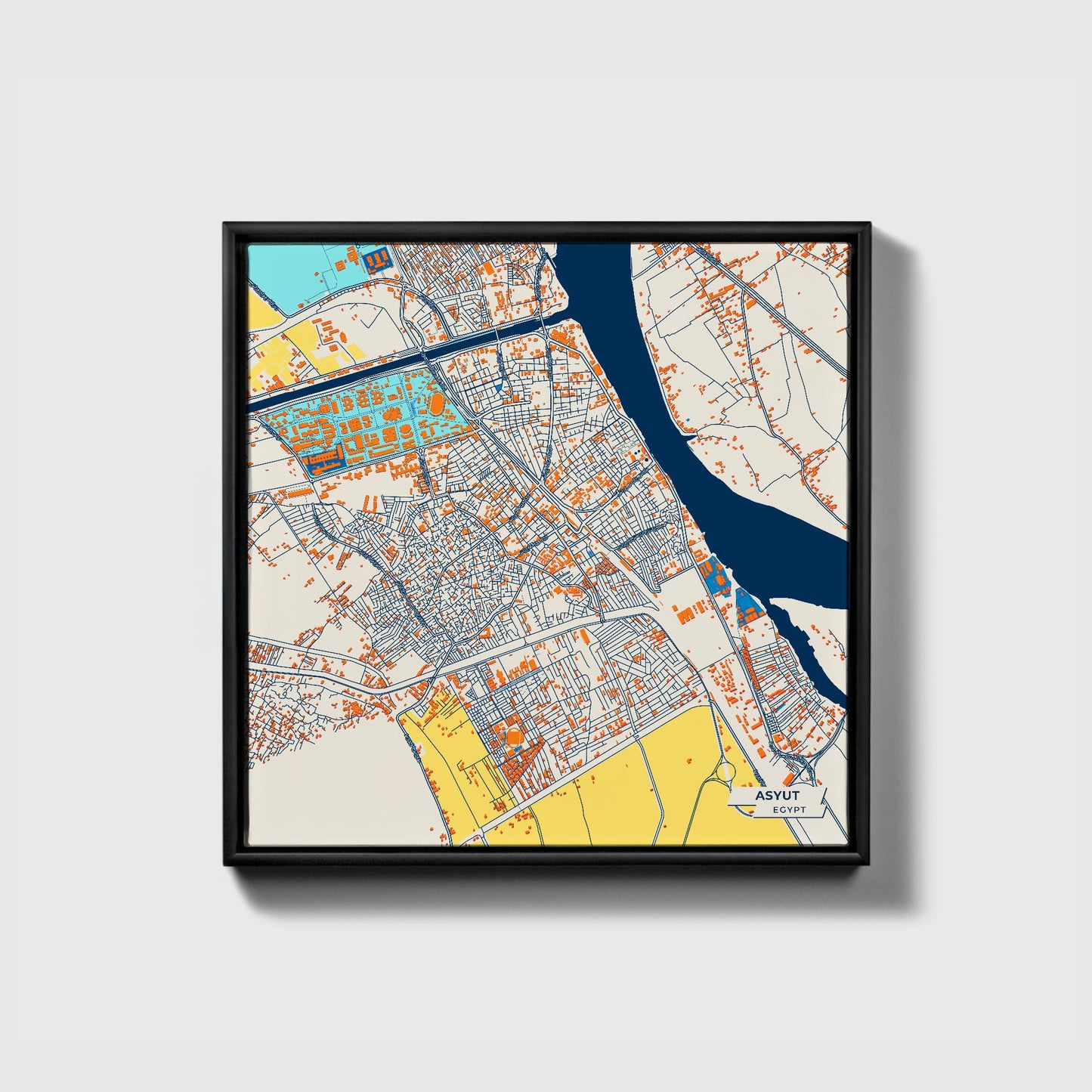 Asyut Egypt Colorful City Map Canvas Print • Black Framed