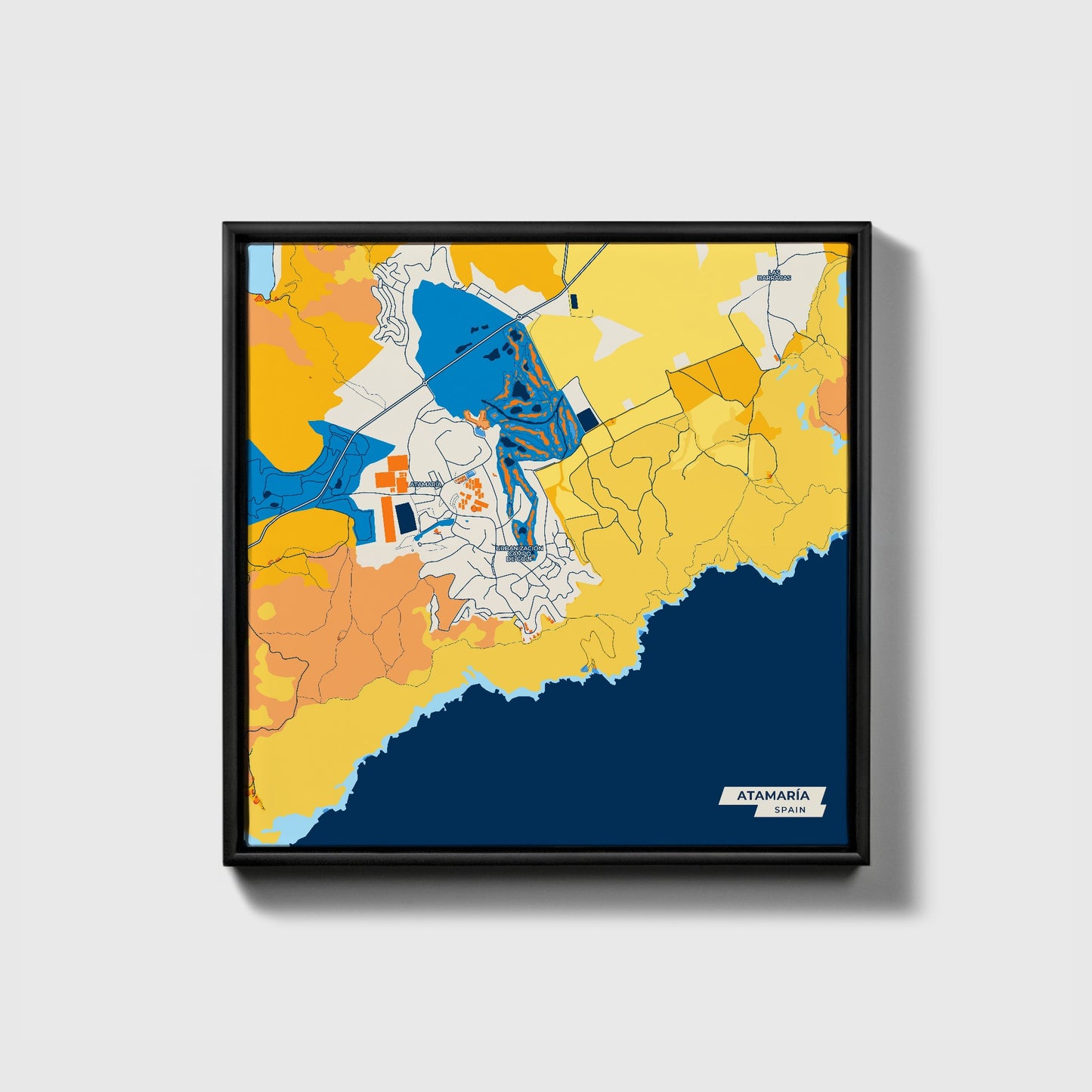 Atamaría Spain Colorful City Map Canvas Print • Black Framed