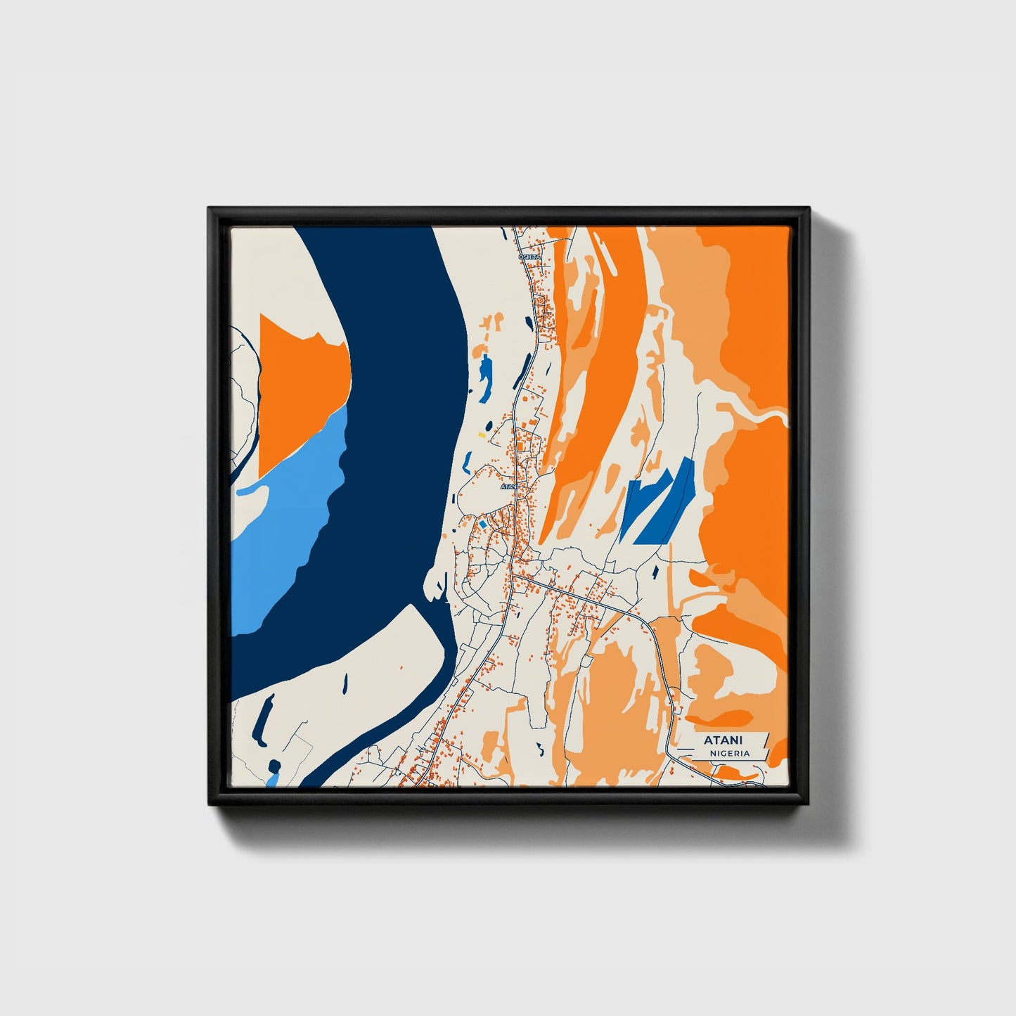 Atani Nigeria Colorful City Map Canvas Print • Black Framed