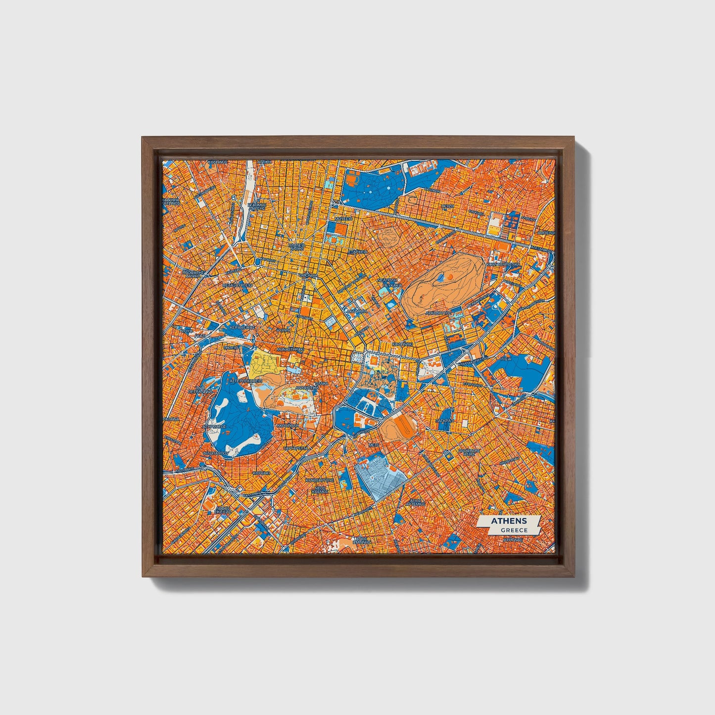 Αθηνα Greece Colorful City Map Canvas Print • Dark Wooden Framed