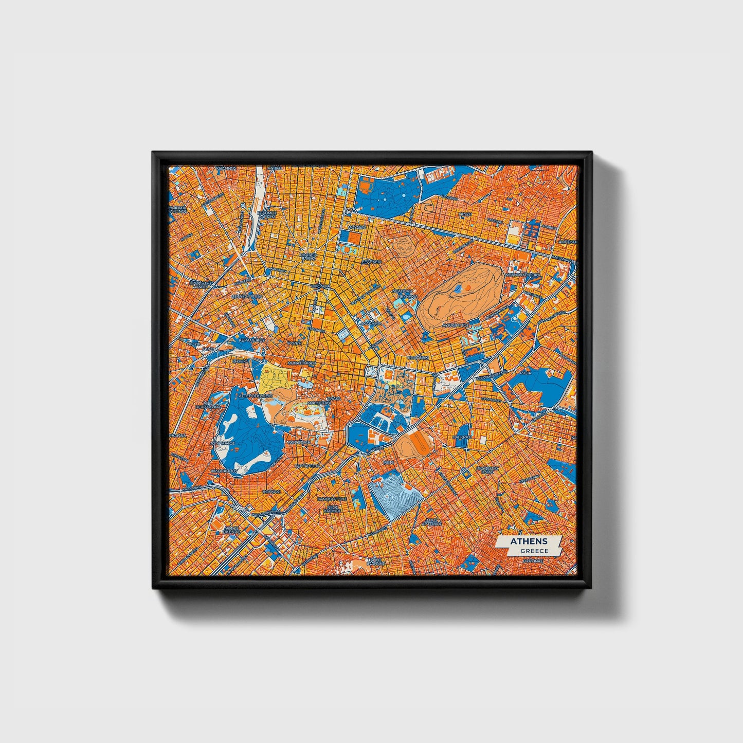 Αθηνα Greece Colorful City Map Canvas Print • Black Framed