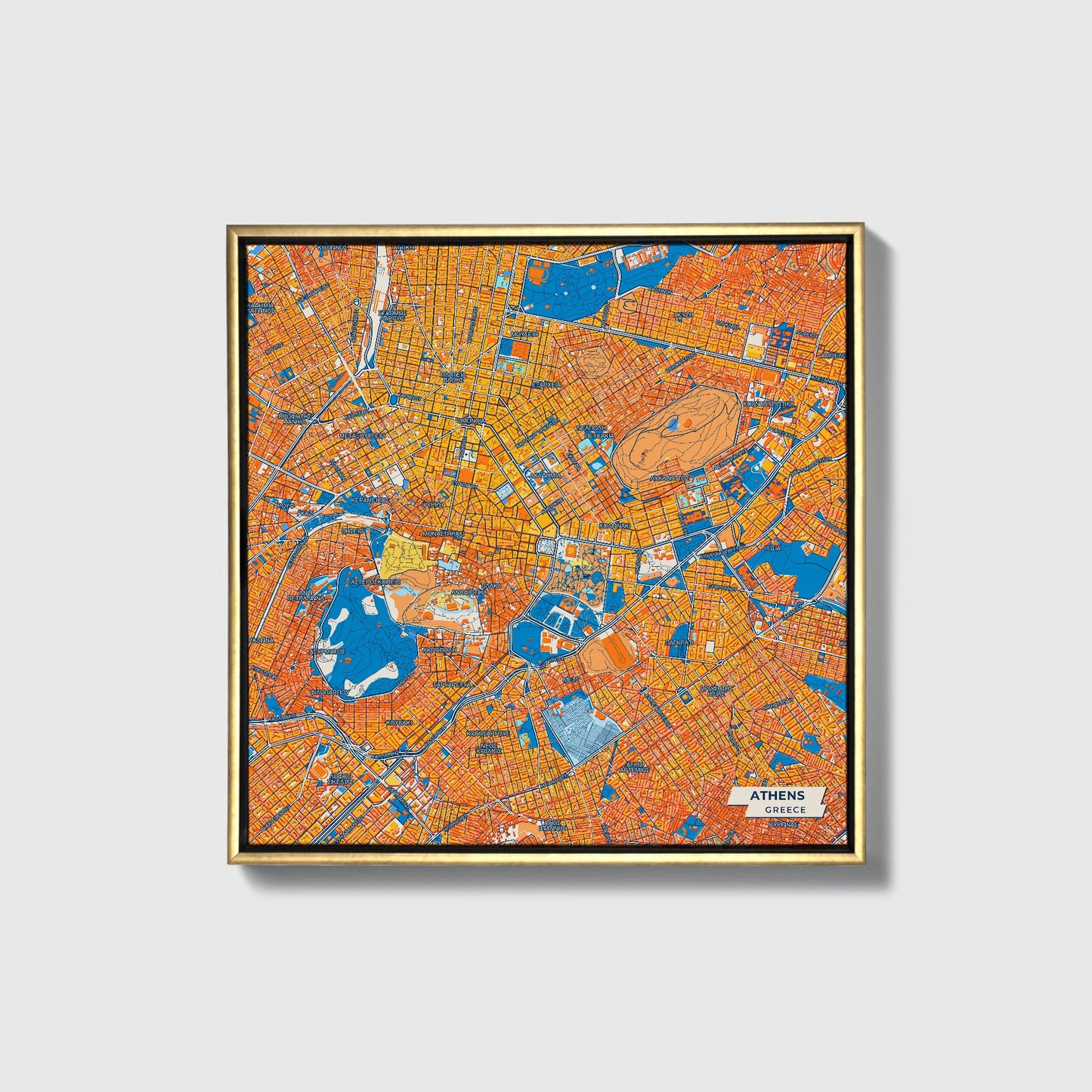 Αθηνα Greece Colorful City Map Canvas Print • Gold Framed