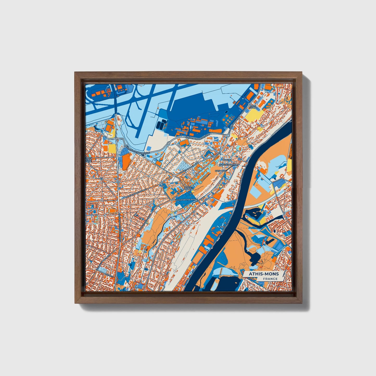 Athis-Mons France Colorful City Map Canvas Print • Dark Wooden Framed