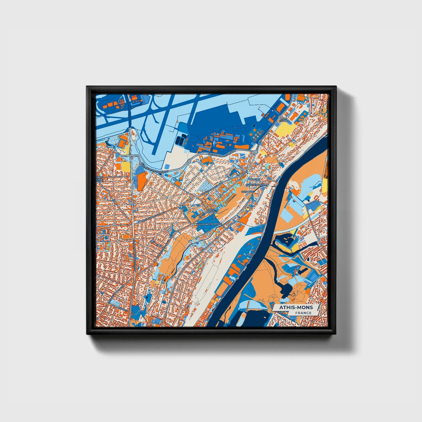 Athis-Mons France Colorful City Map Canvas Print • Black Framed