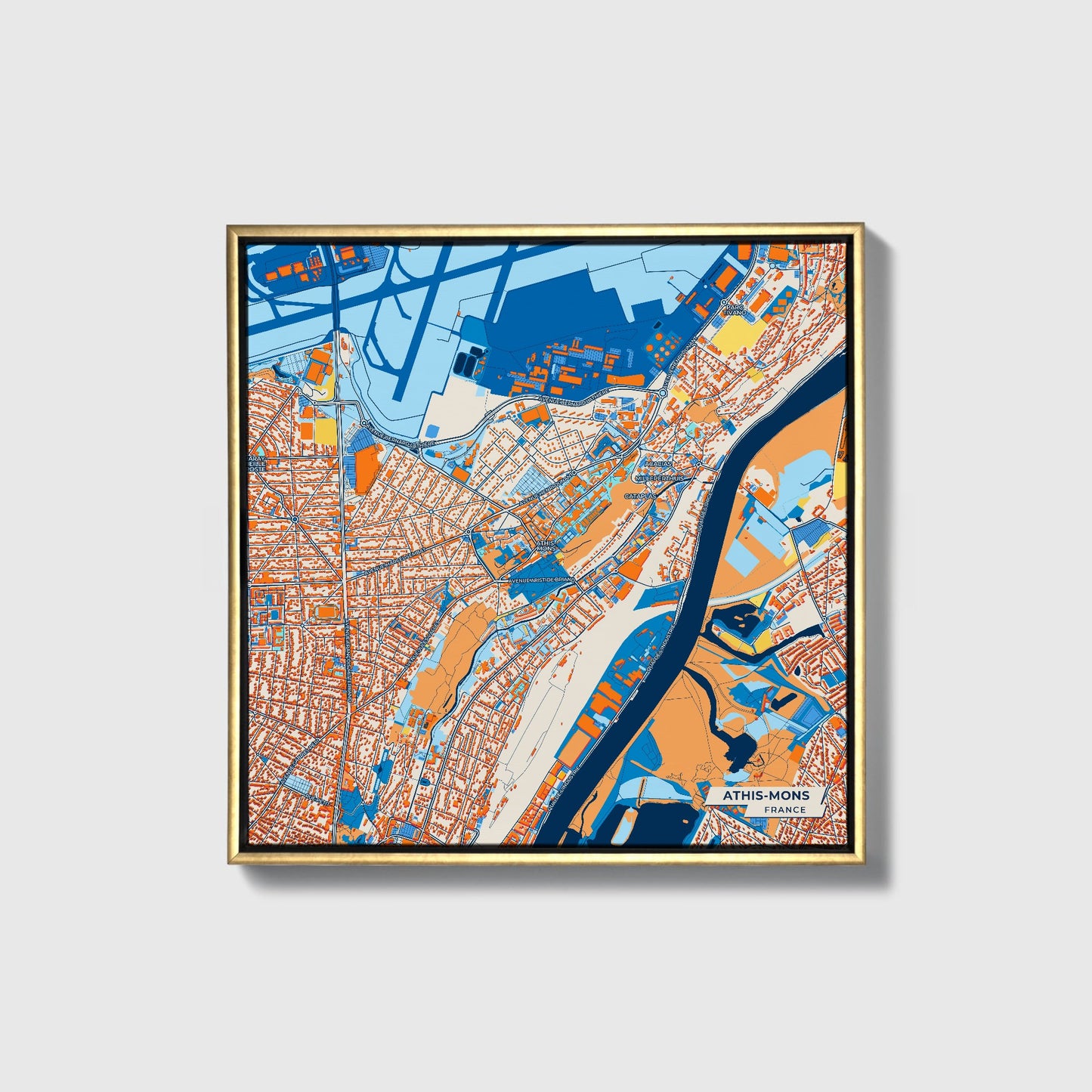 Athis-Mons France Colorful City Map Canvas Print • Gold Framed