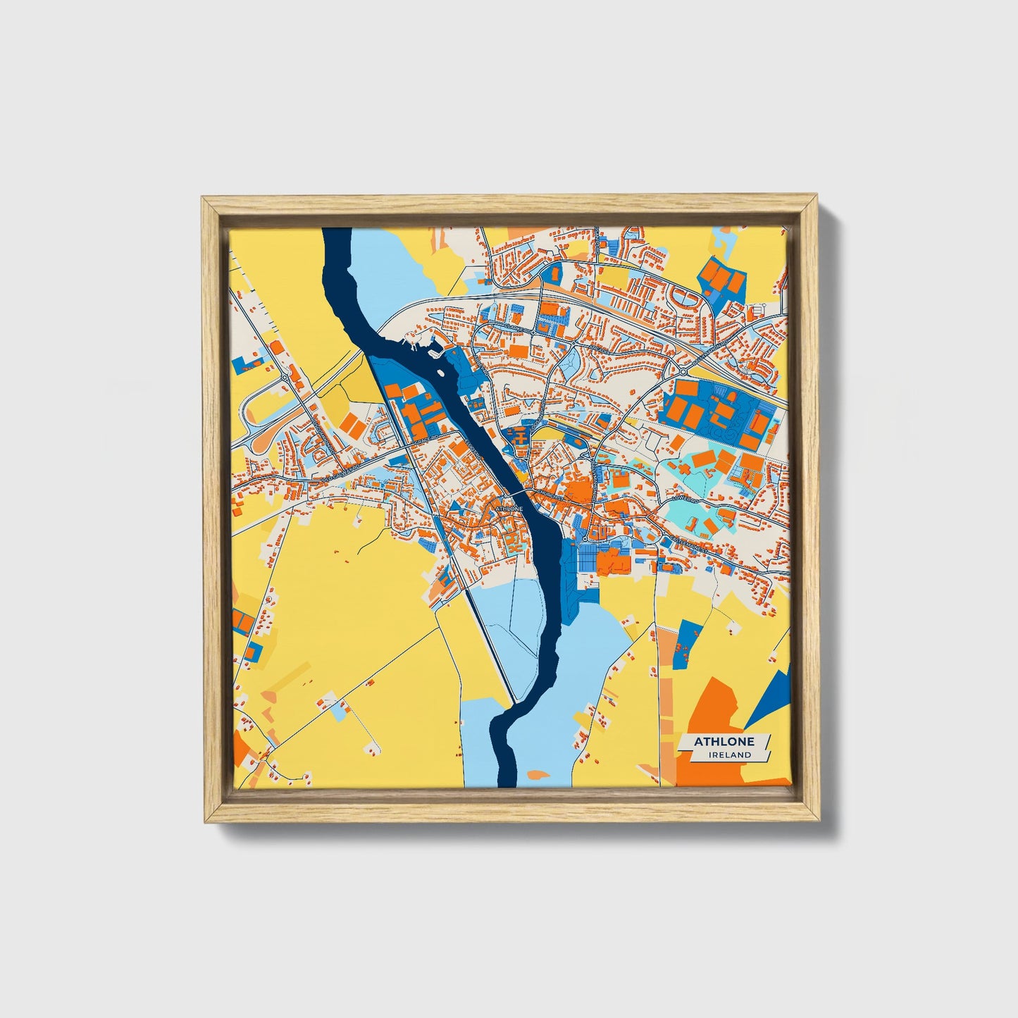 Athlone Ireland Colorful City Map Canvas Print • Natural Wooden Framed