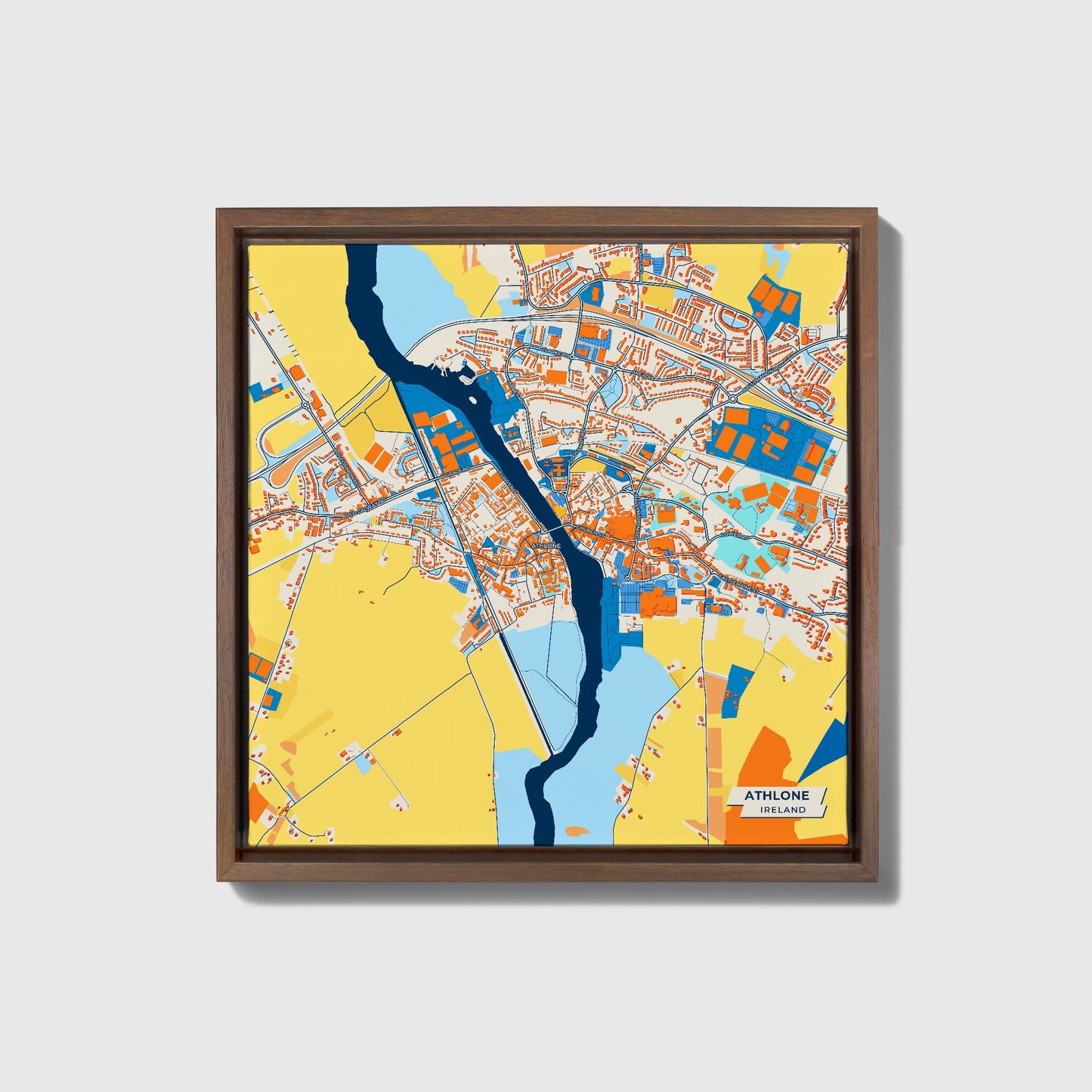 Athlone Ireland Colorful City Map Canvas Print • Dark Wooden Framed