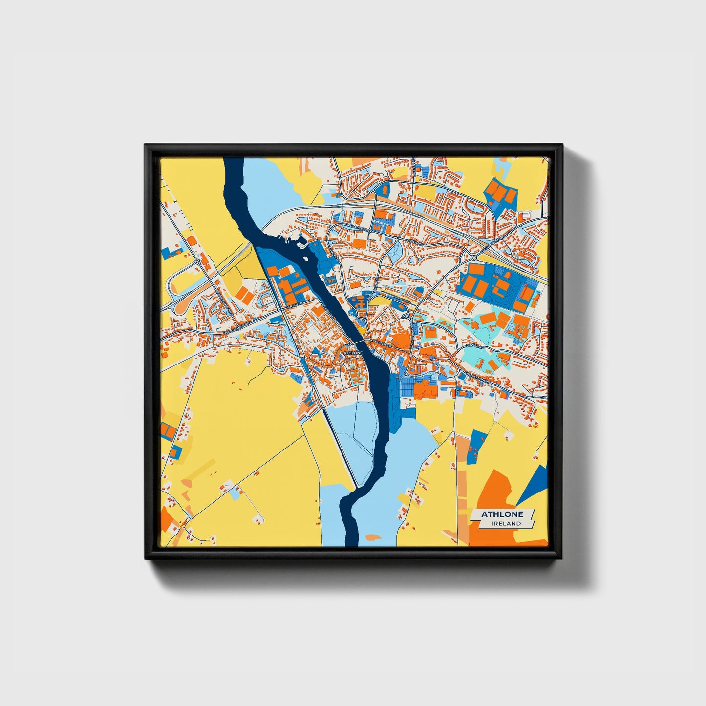 Athlone Ireland Colorful City Map Canvas Print • Black Framed