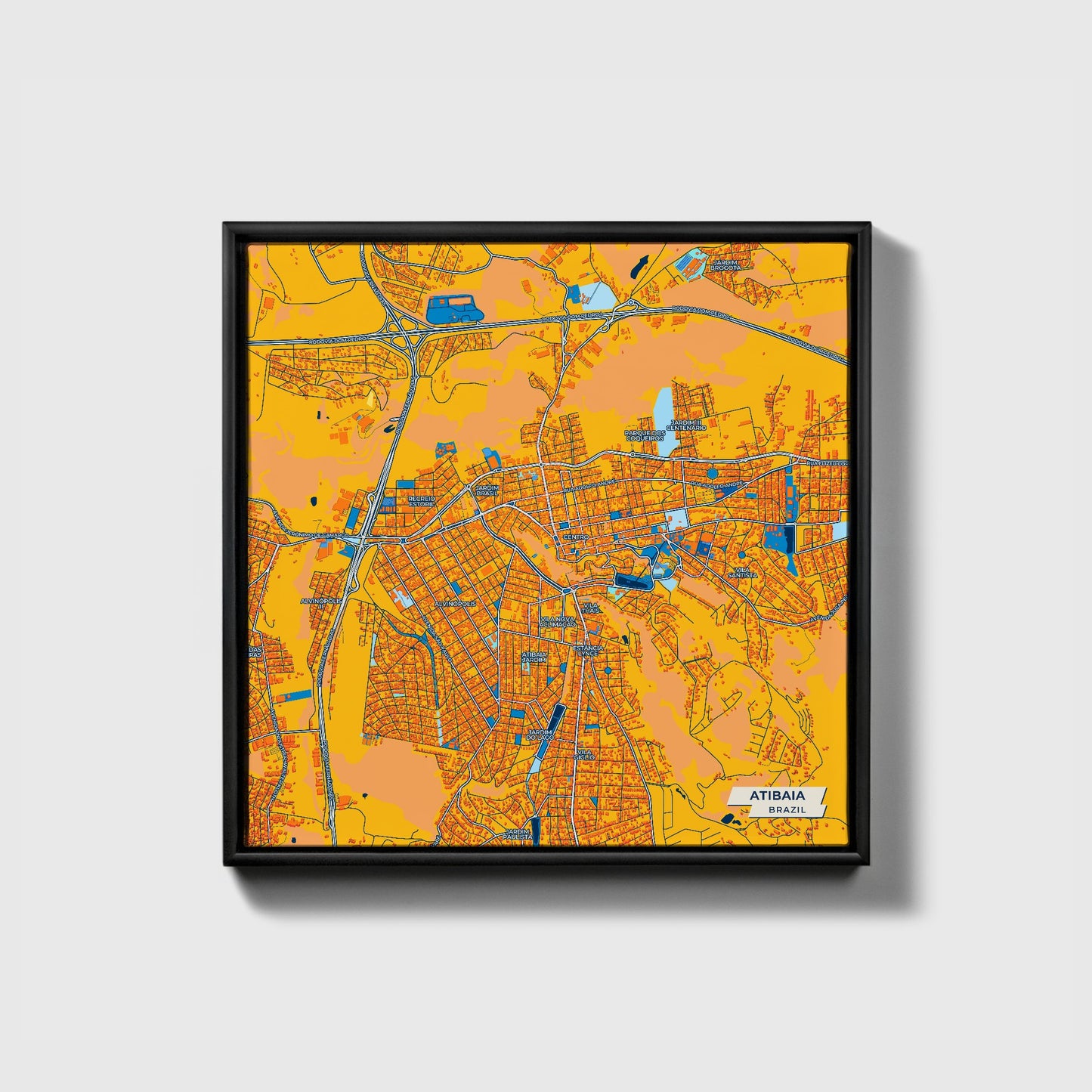 Atibaia Brazil Colorful City Map Canvas Print • Black Framed
