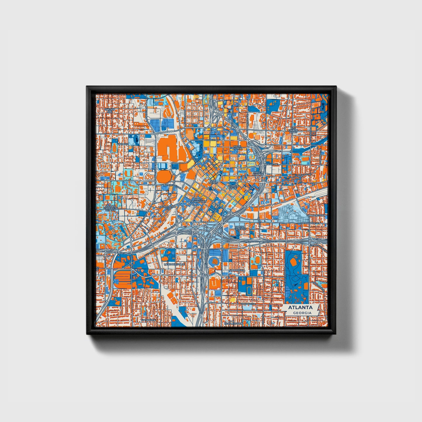 Atlanta Georgia Colorful City Map Canvas Print • Black Framed