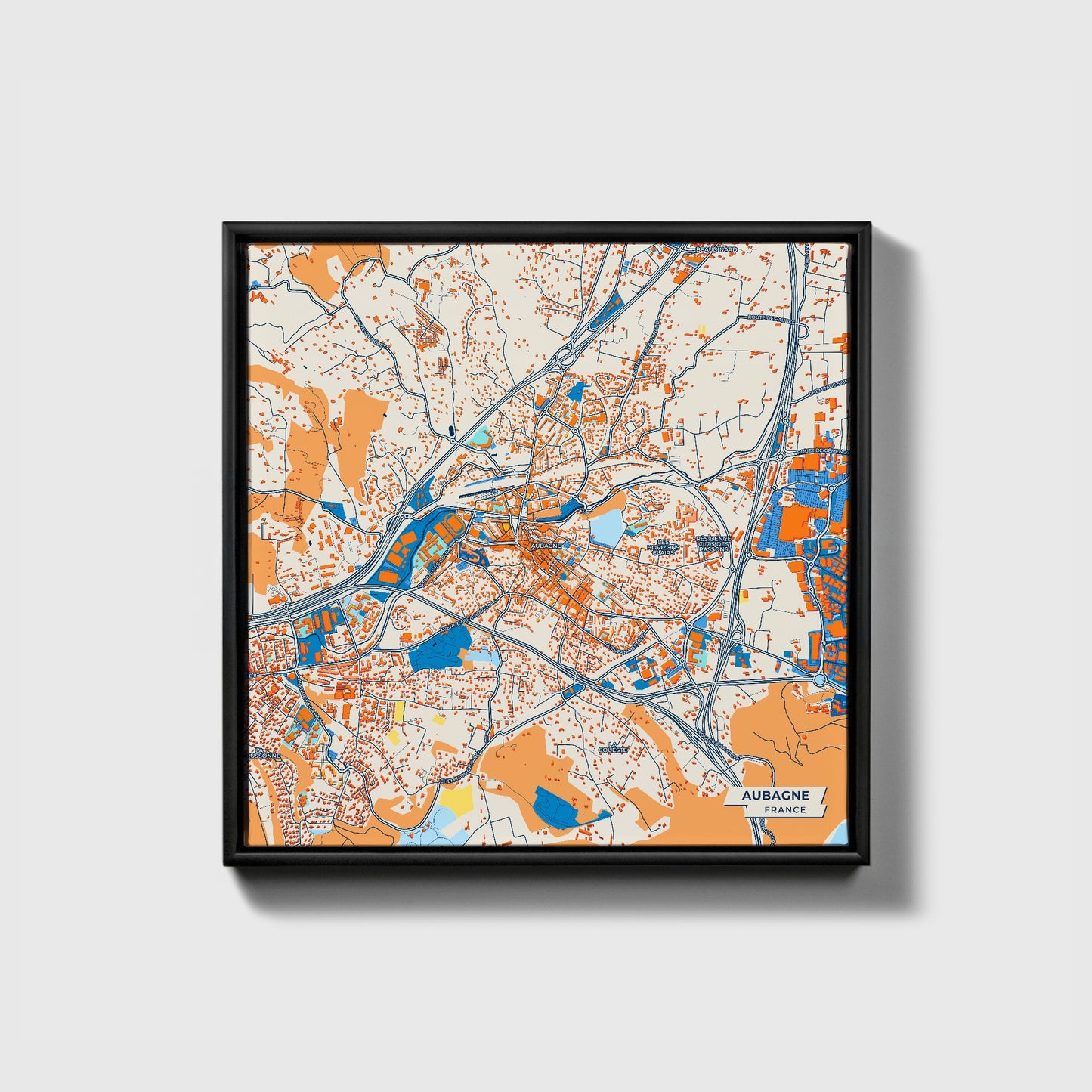 Aubagne France Colorful City Map Canvas Print • Black Framed