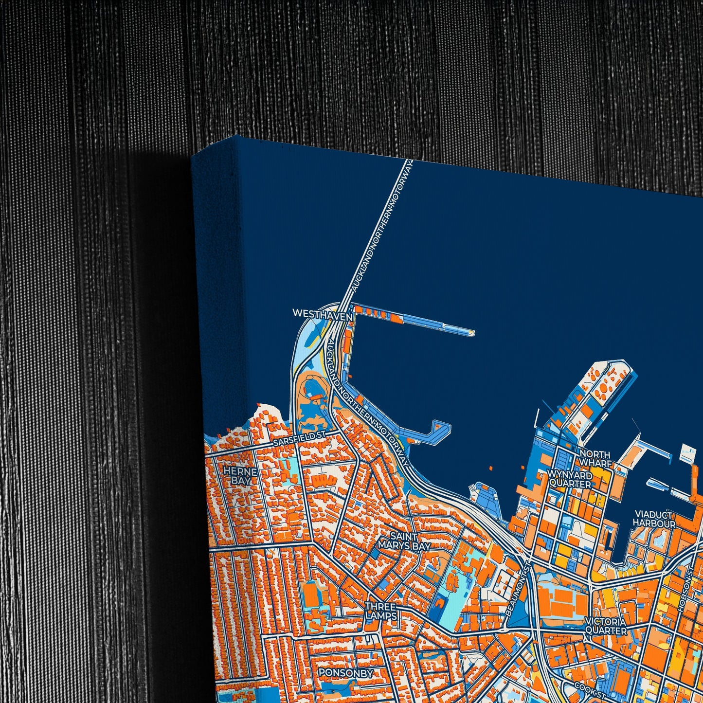 Auckland New Zealand Colorful City Map Canvas Print Detail
