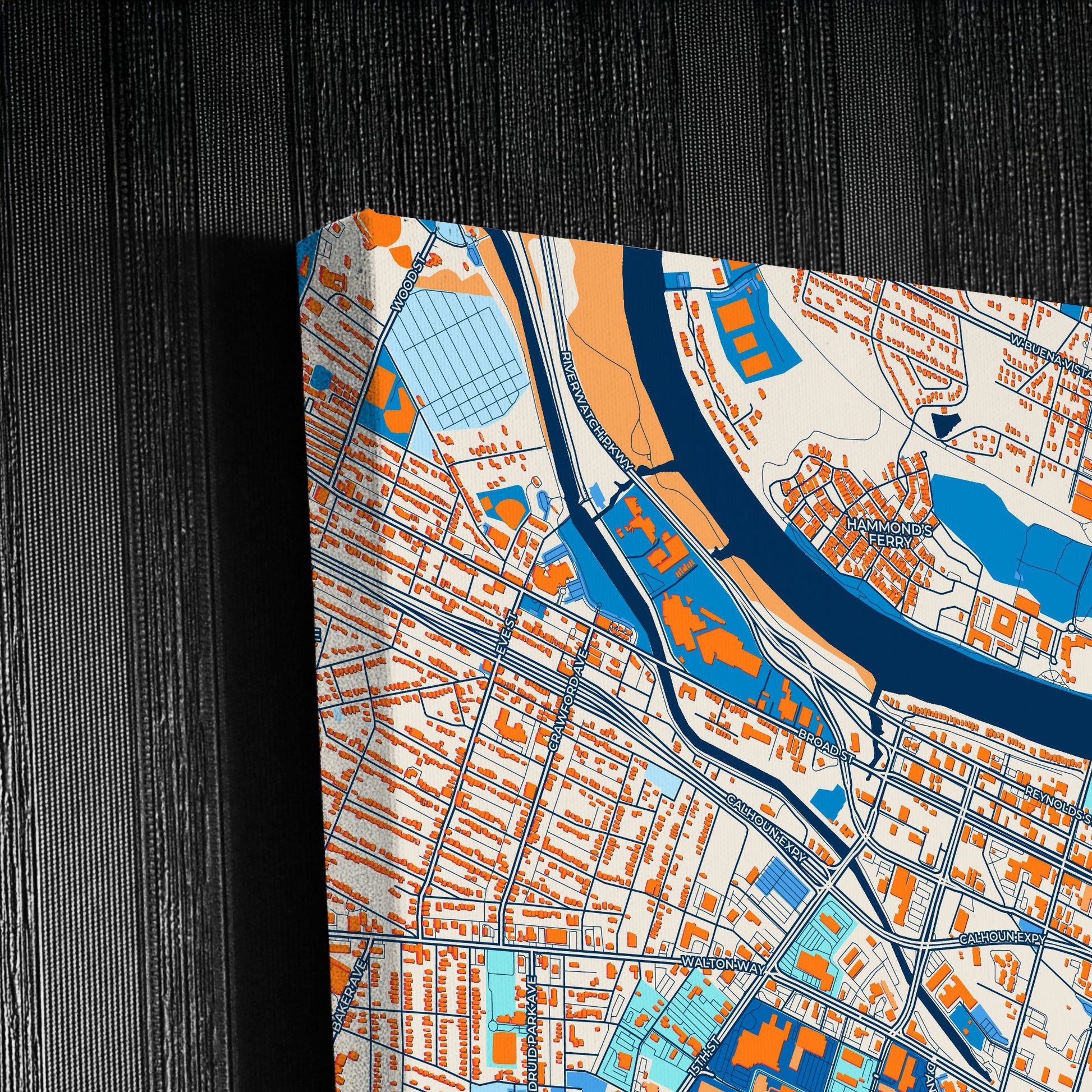 Augusta Georgia Colorful City Map Canvas Print Detail