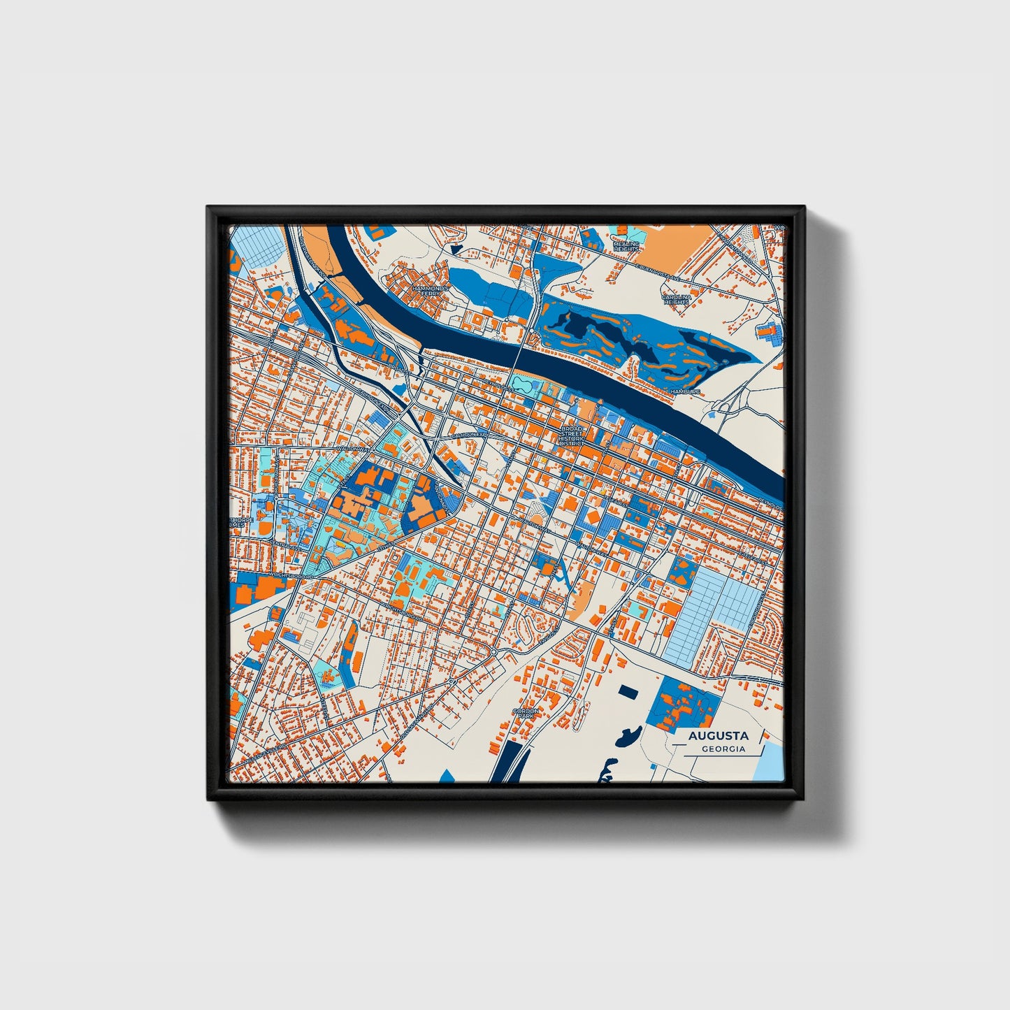 Augusta Georgia Colorful City Map Canvas Print • Black Framed