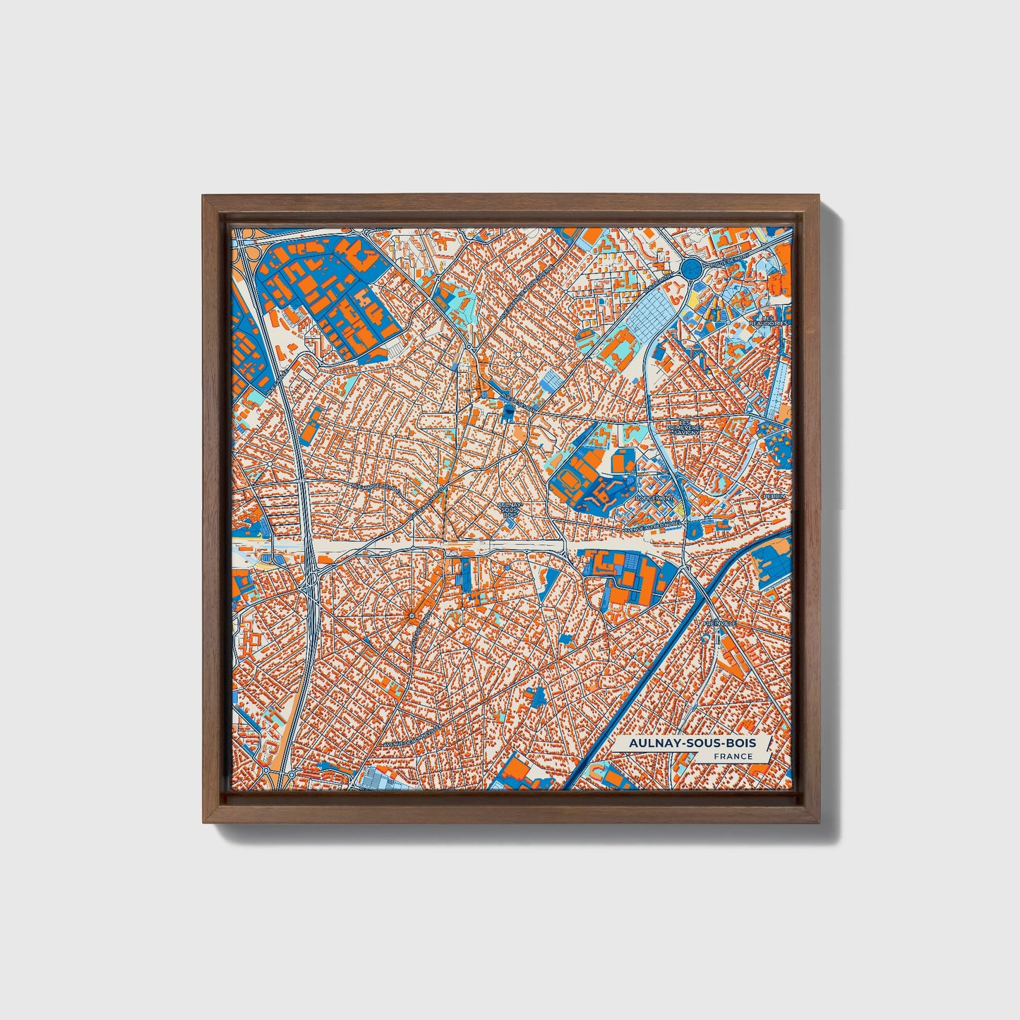 Aulnay-Sous-Bois France Colorful City Map Canvas Print • Dark Wooden Framed