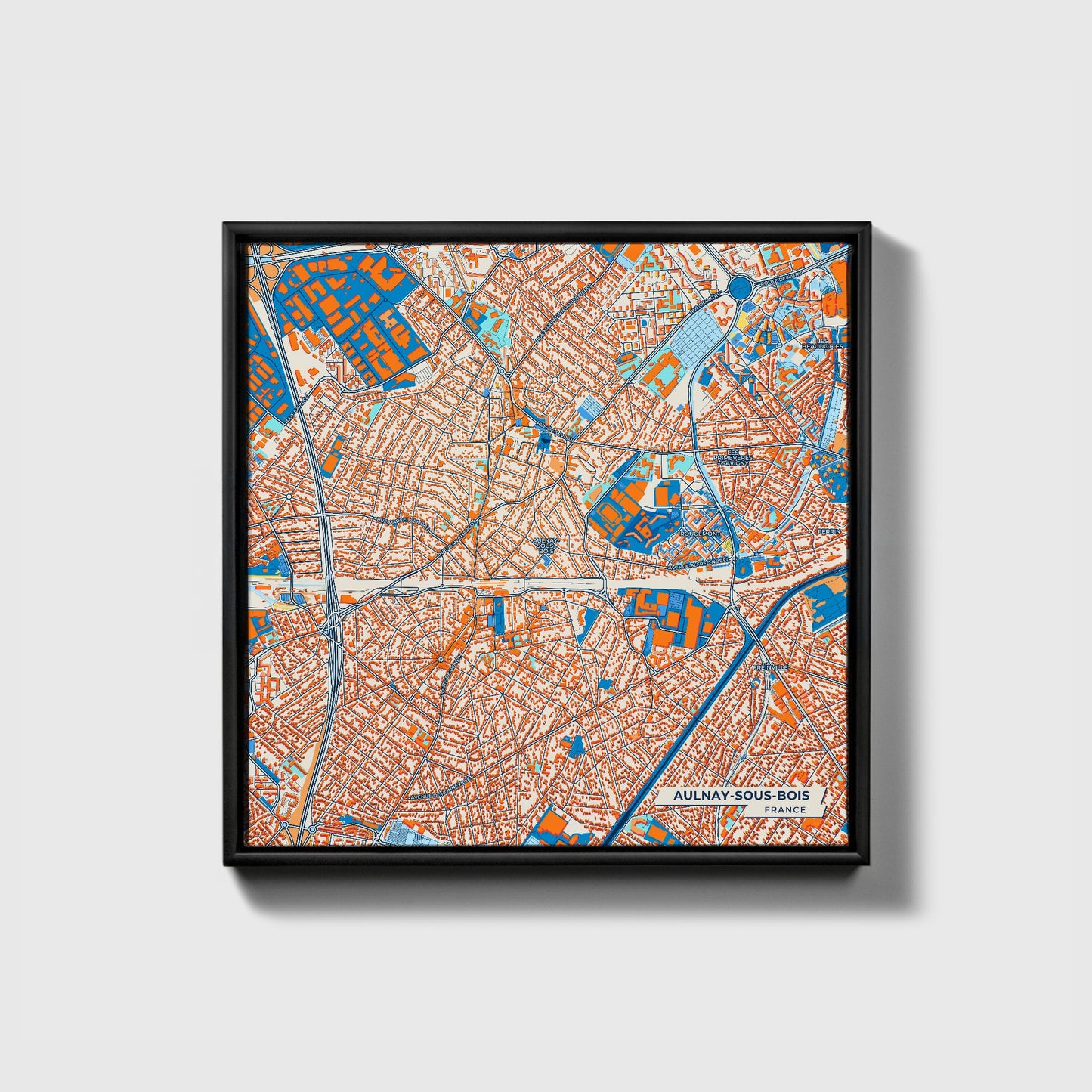 Aulnay-Sous-Bois France Colorful City Map Canvas Print • Black Framed