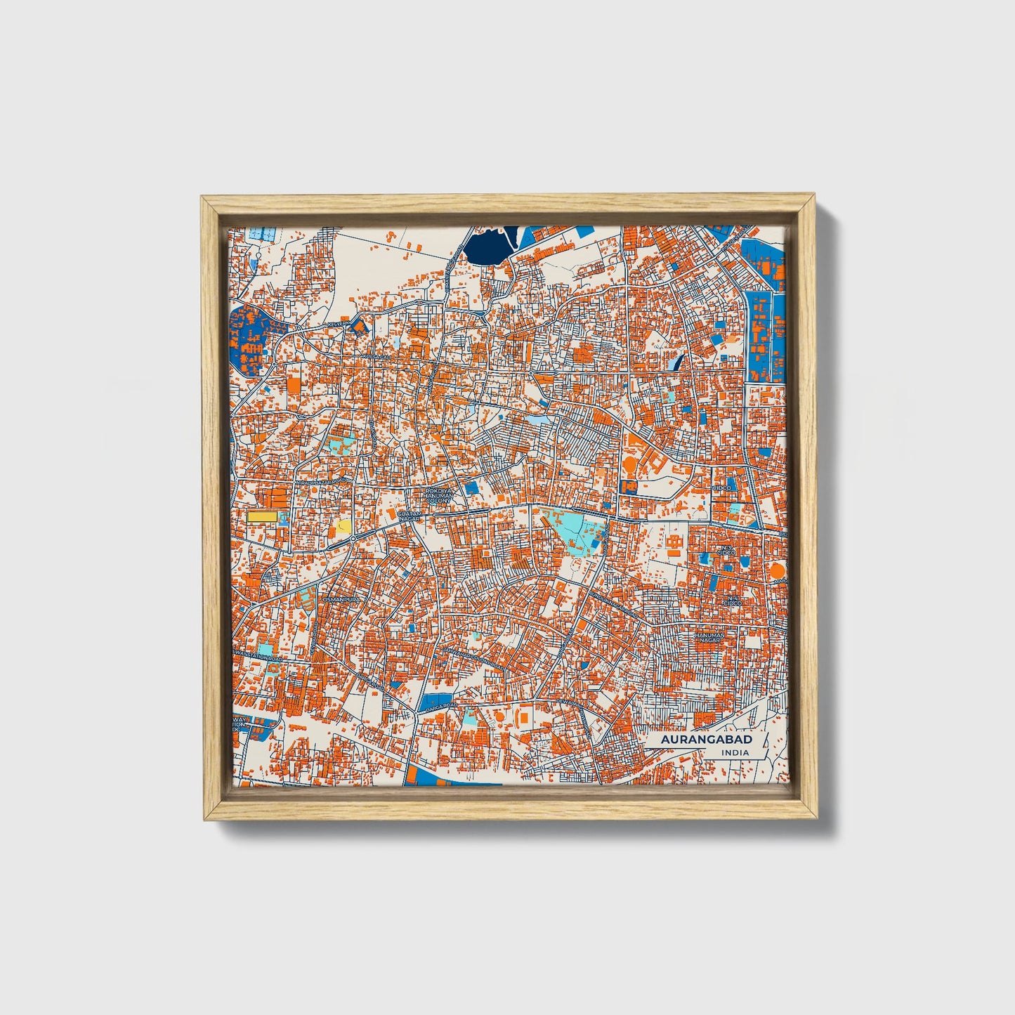 Aurangabad India Colorful City Map Canvas Print • Natural Wooden Framed