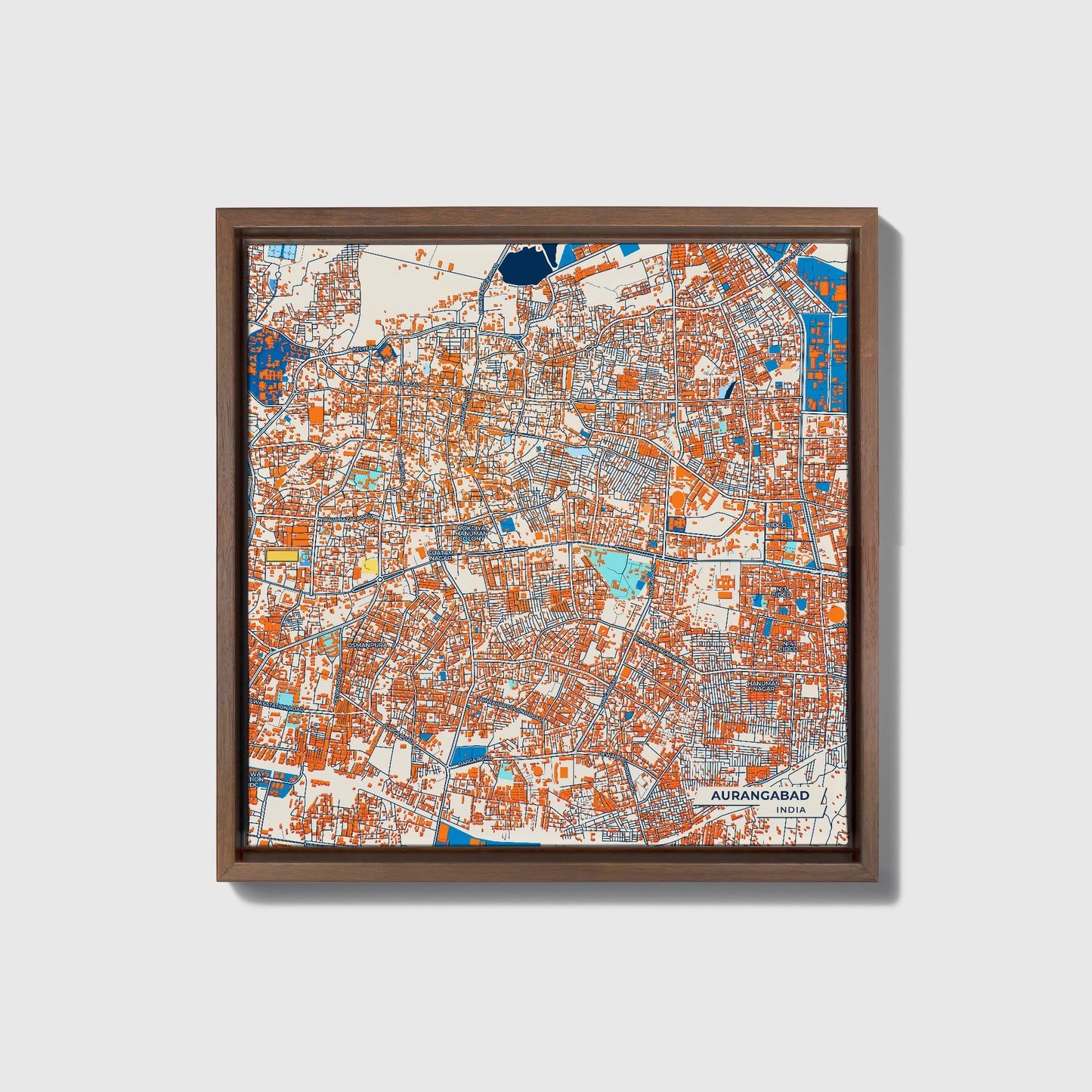 Aurangabad India Colorful City Map Canvas Print • Dark Wooden Framed