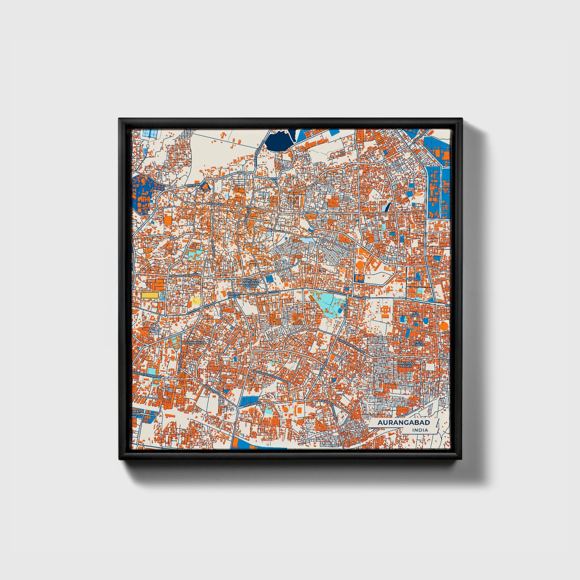 Aurangabad India Colorful City Map Canvas Print • Black Framed