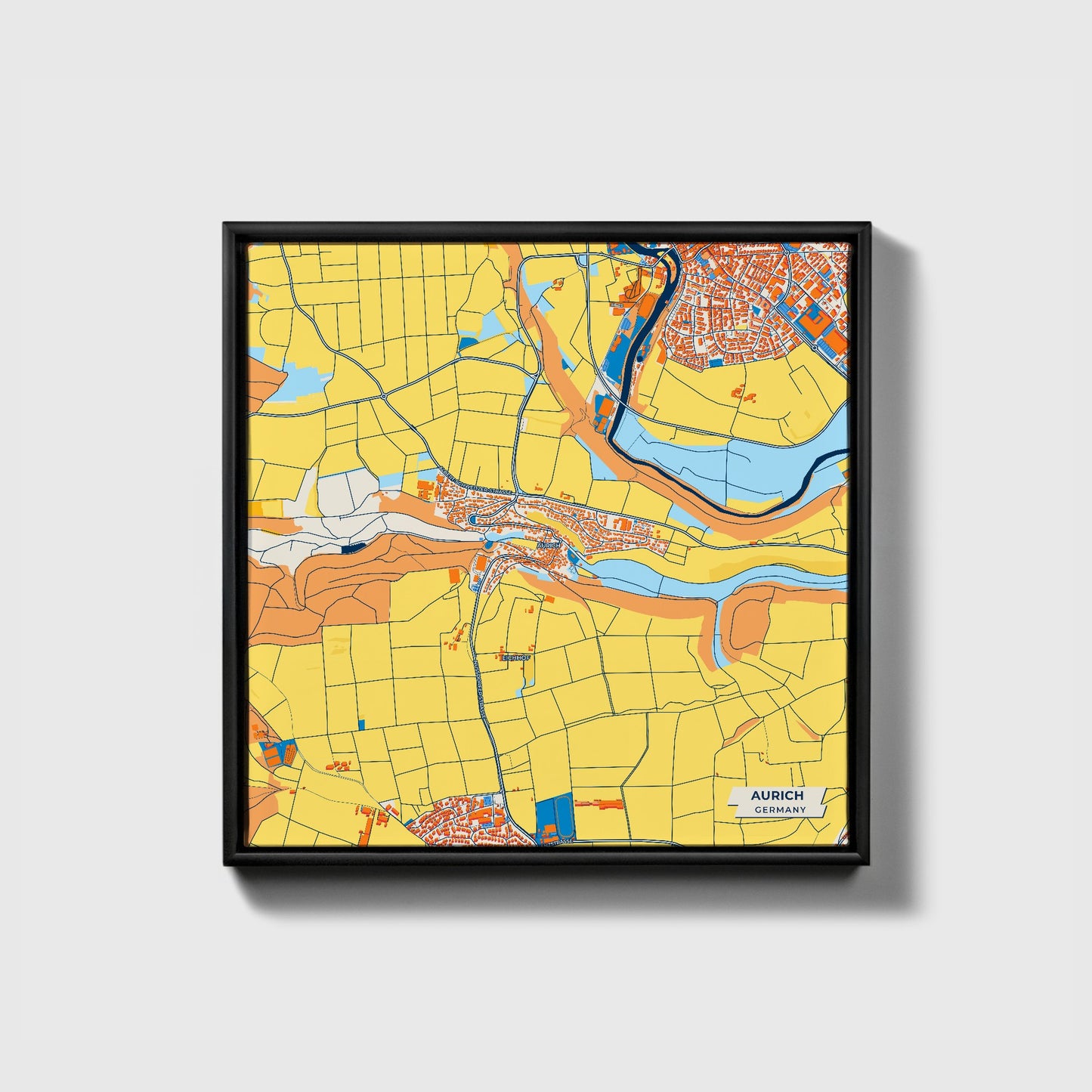 Aurich Germany Colorful City Map Canvas Print • Black Framed