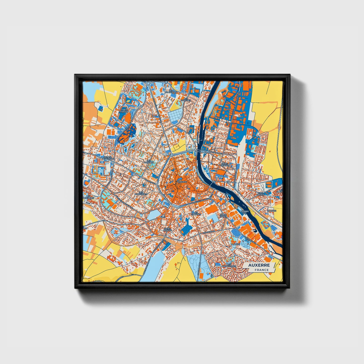 Auxerre France Colorful City Map Canvas Print • Black Framed