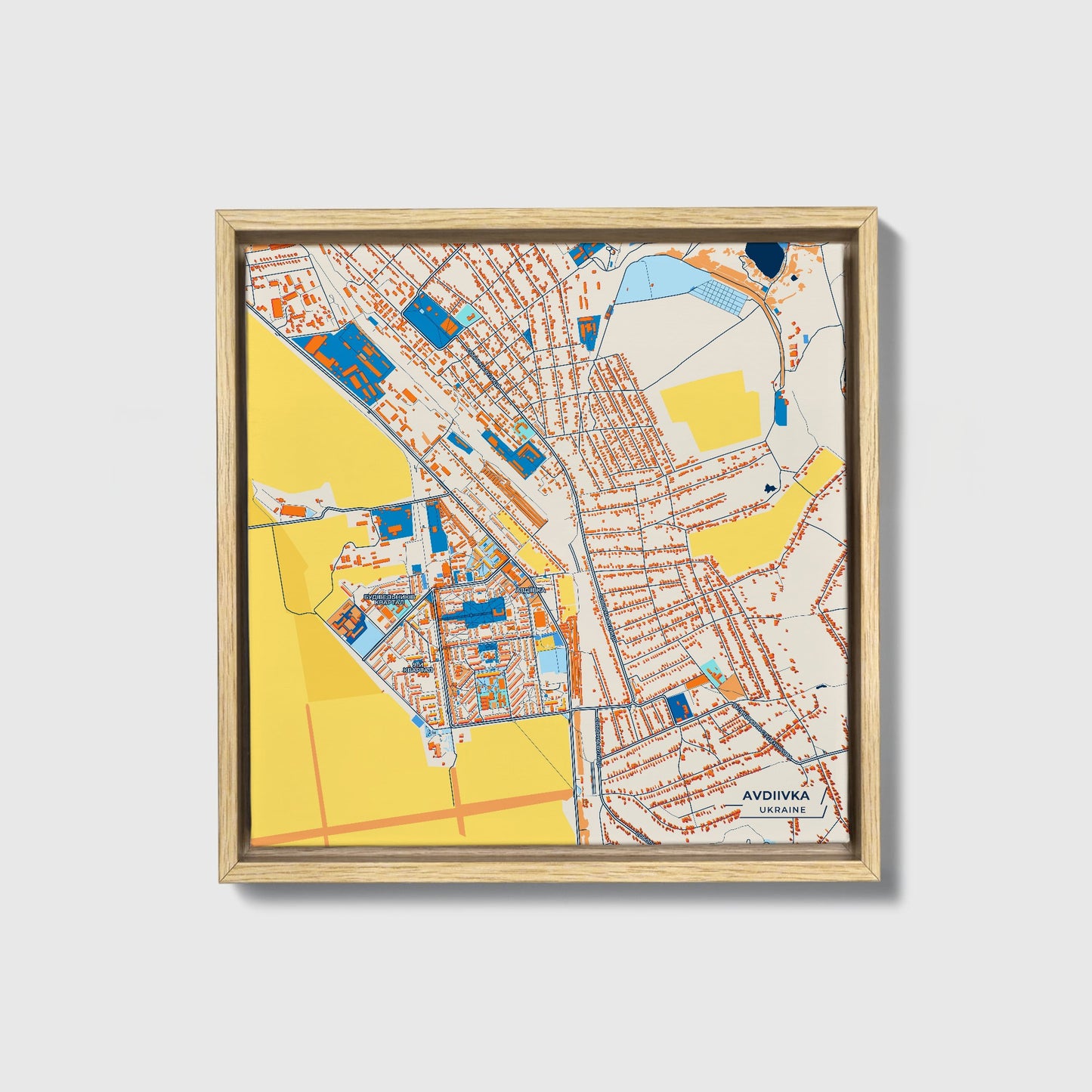 Авдіївка Ukraine Colorful City Map Canvas Print • Natural Wooden Framed