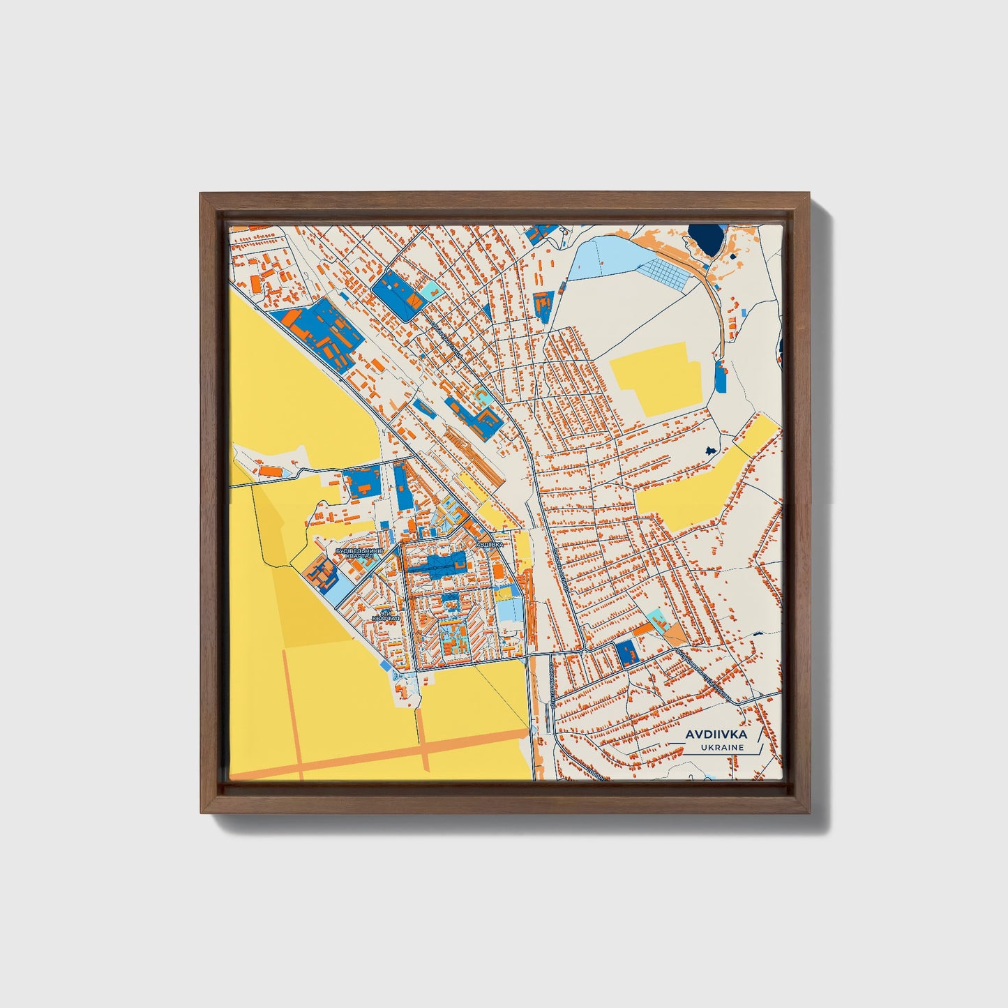 Авдіївка Ukraine Colorful City Map Canvas Print • Dark Wooden Framed