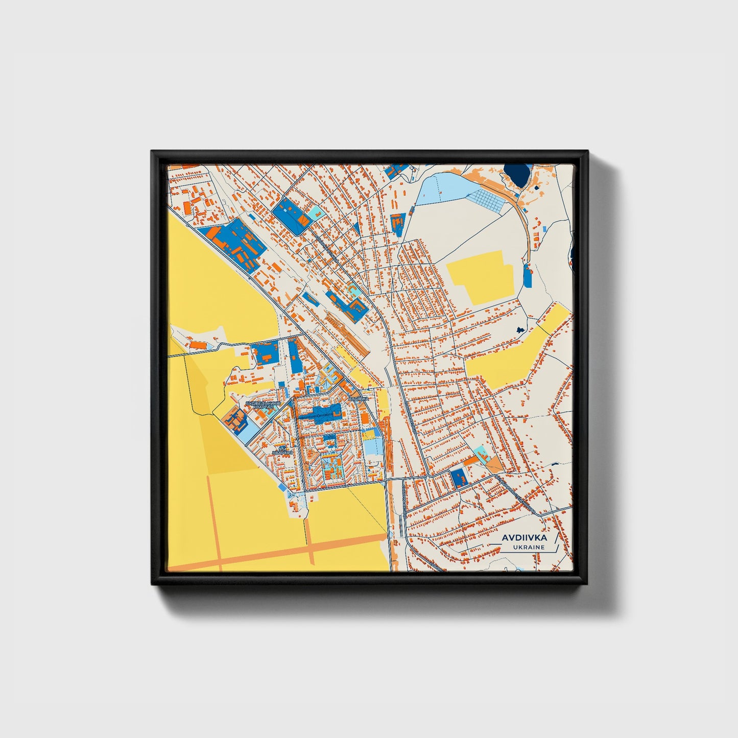 Авдіївка Ukraine Colorful City Map Canvas Print • Black Framed
