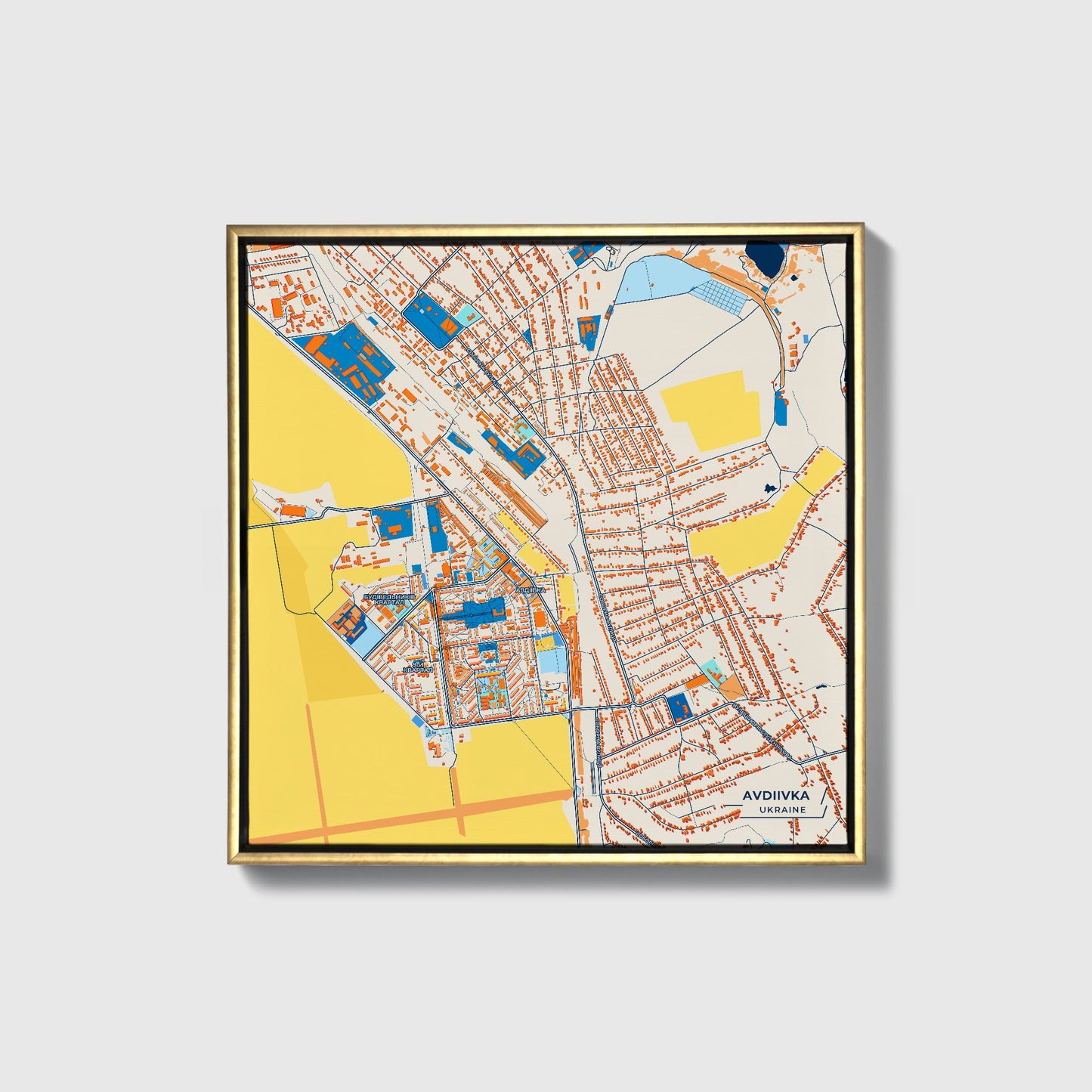 Авдіївка Ukraine Colorful City Map Canvas Print • Gold Framed