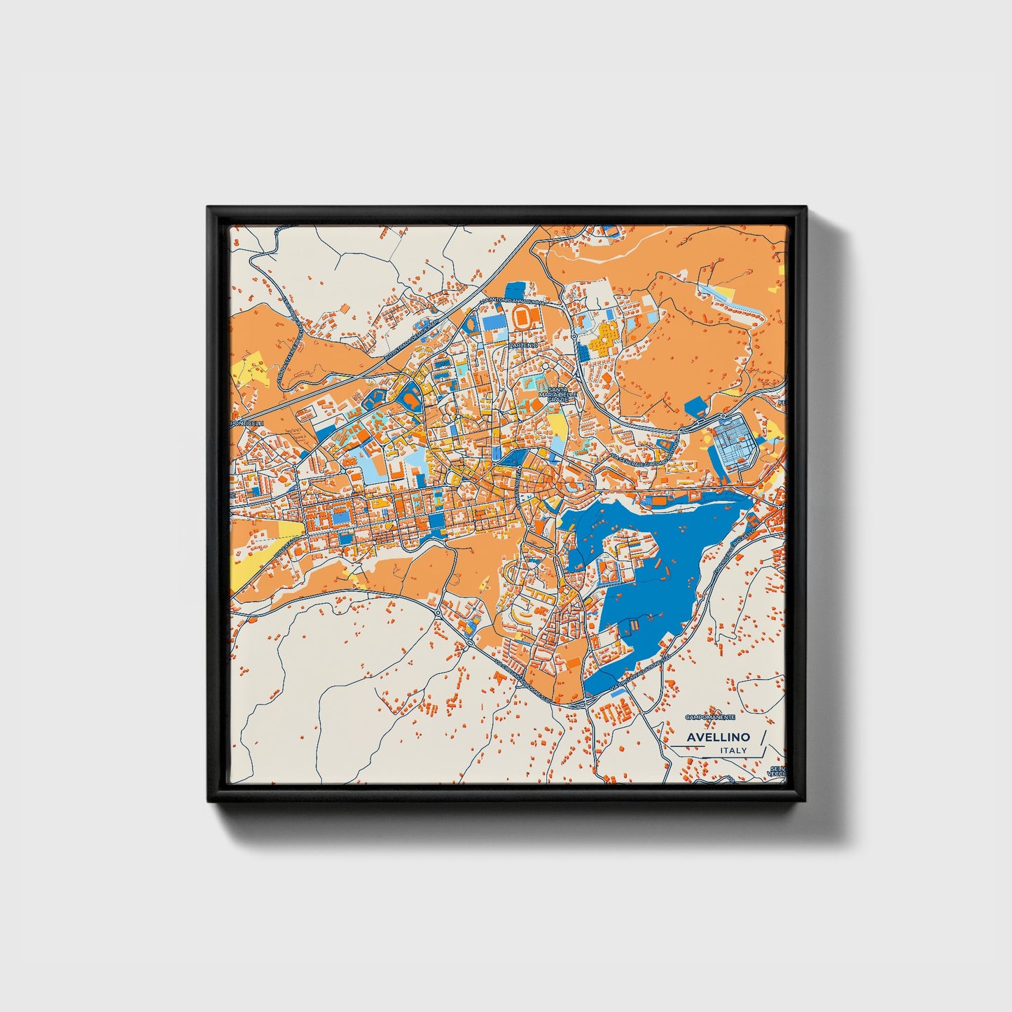 Avellino Italy Colorful City Map Canvas Print • Black Framed