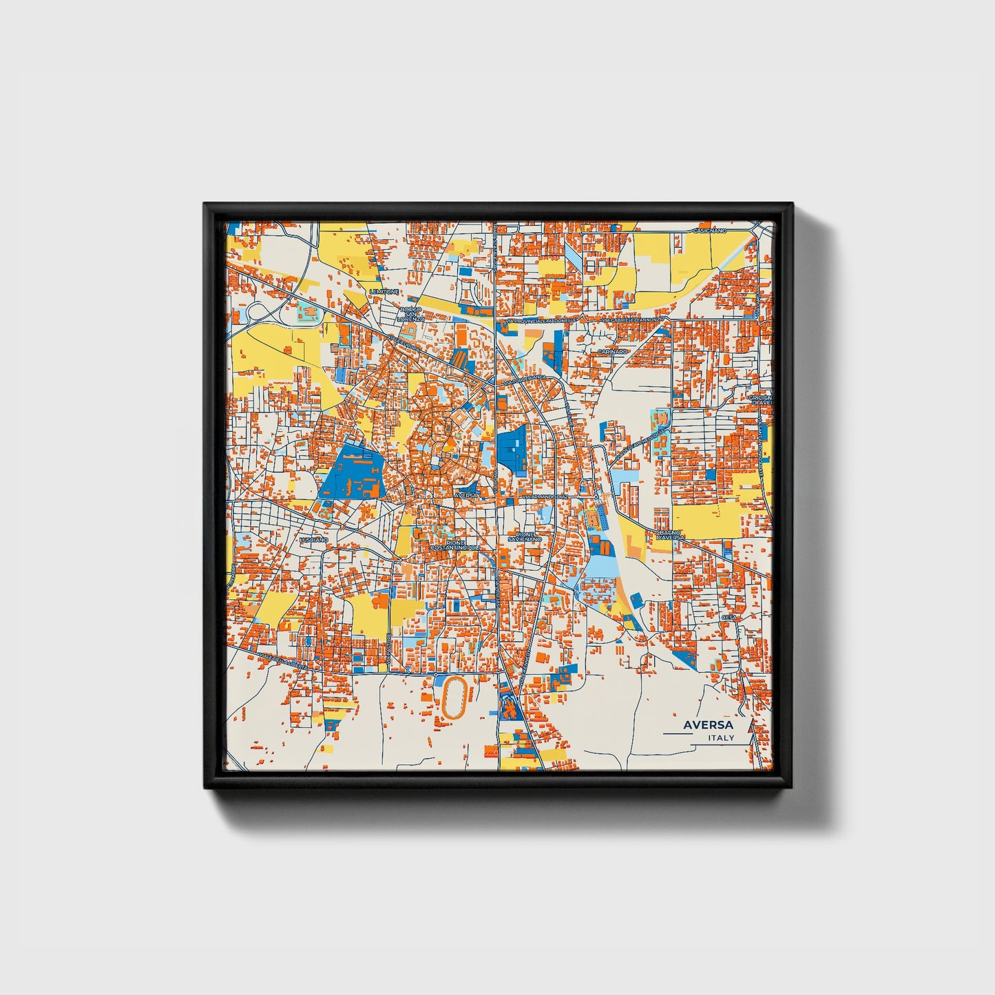 Aversa Italy Colorful City Map Canvas Print • Black Framed