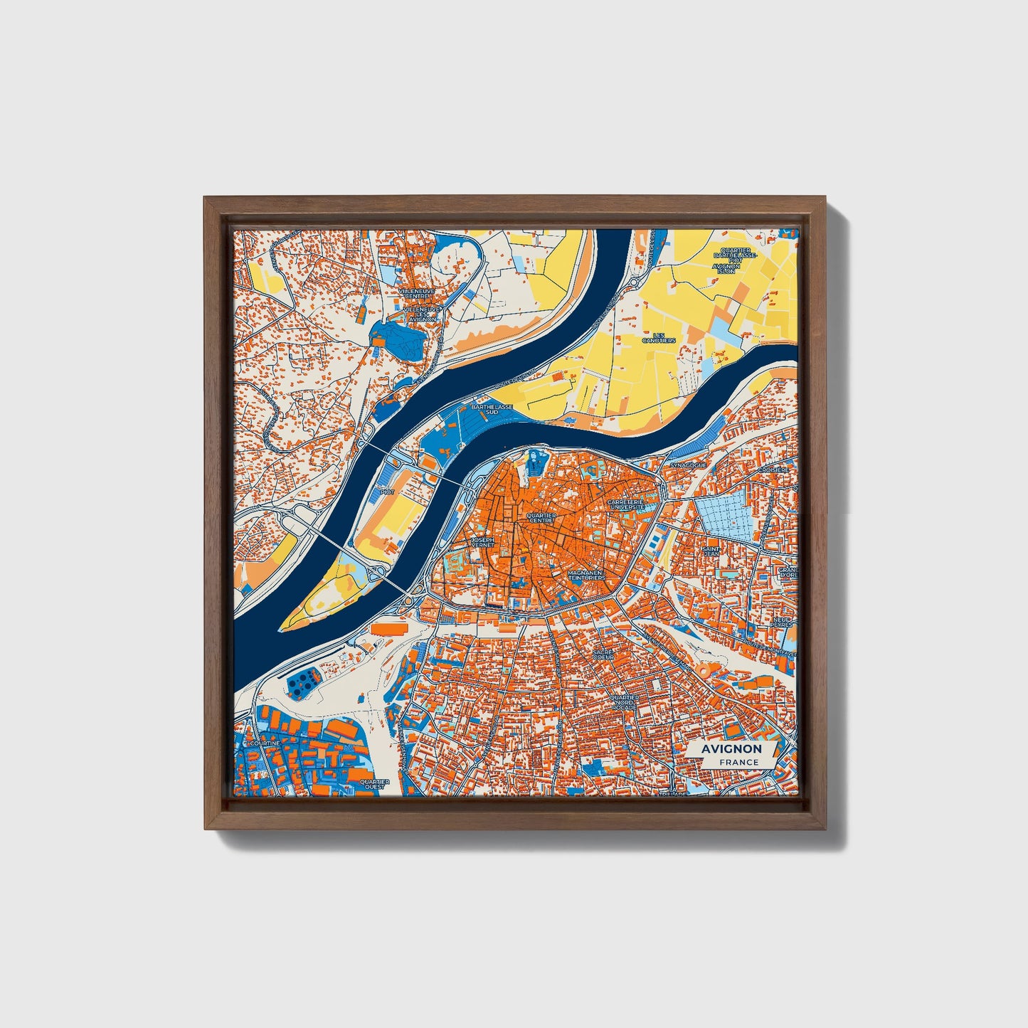 Avignon France Colorful City Map Canvas Print • Dark Wooden Framed