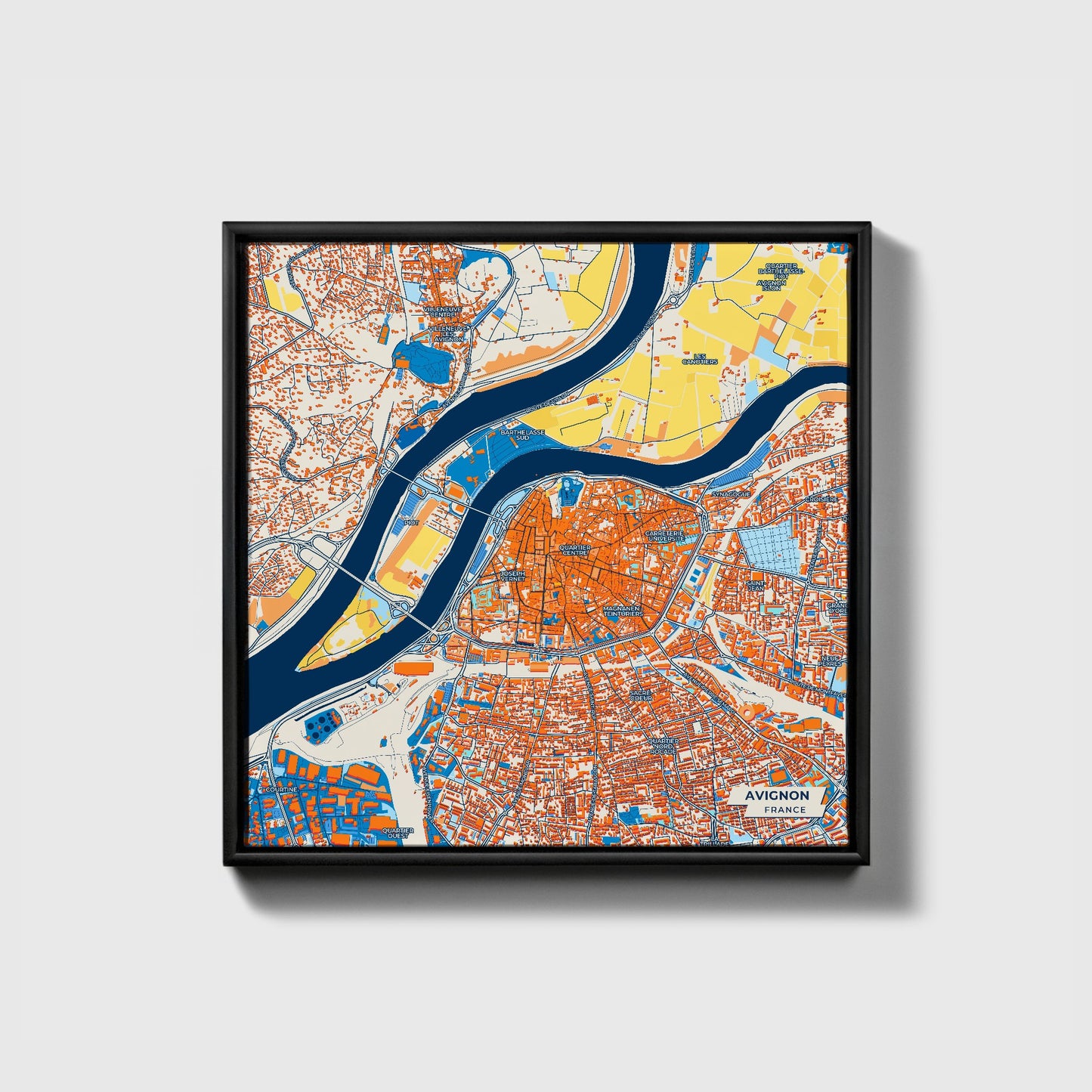Avignon France Colorful City Map Canvas Print • Black Framed