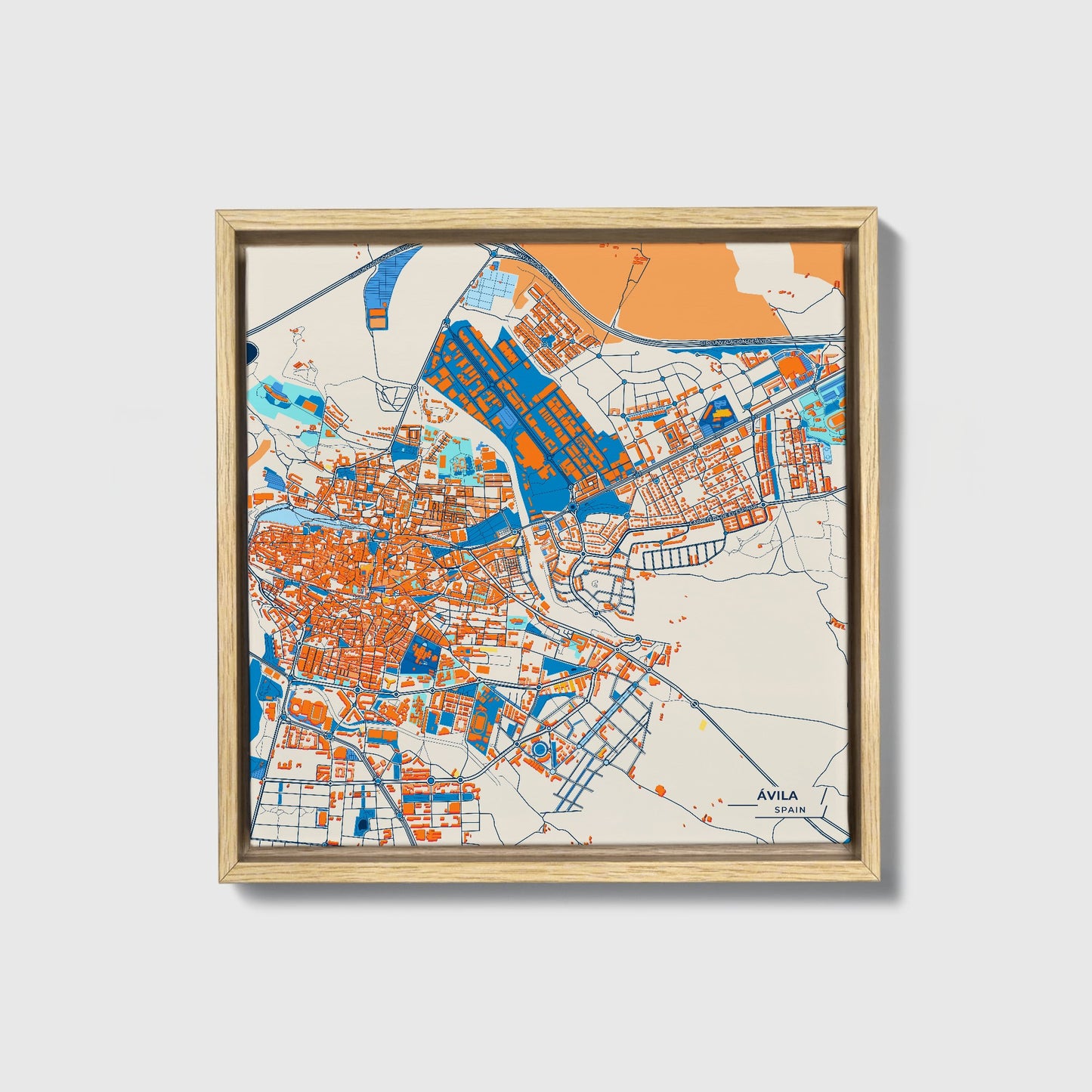 Ávila Spain Colorful City Map Canvas Print • Natural Wooden Framed