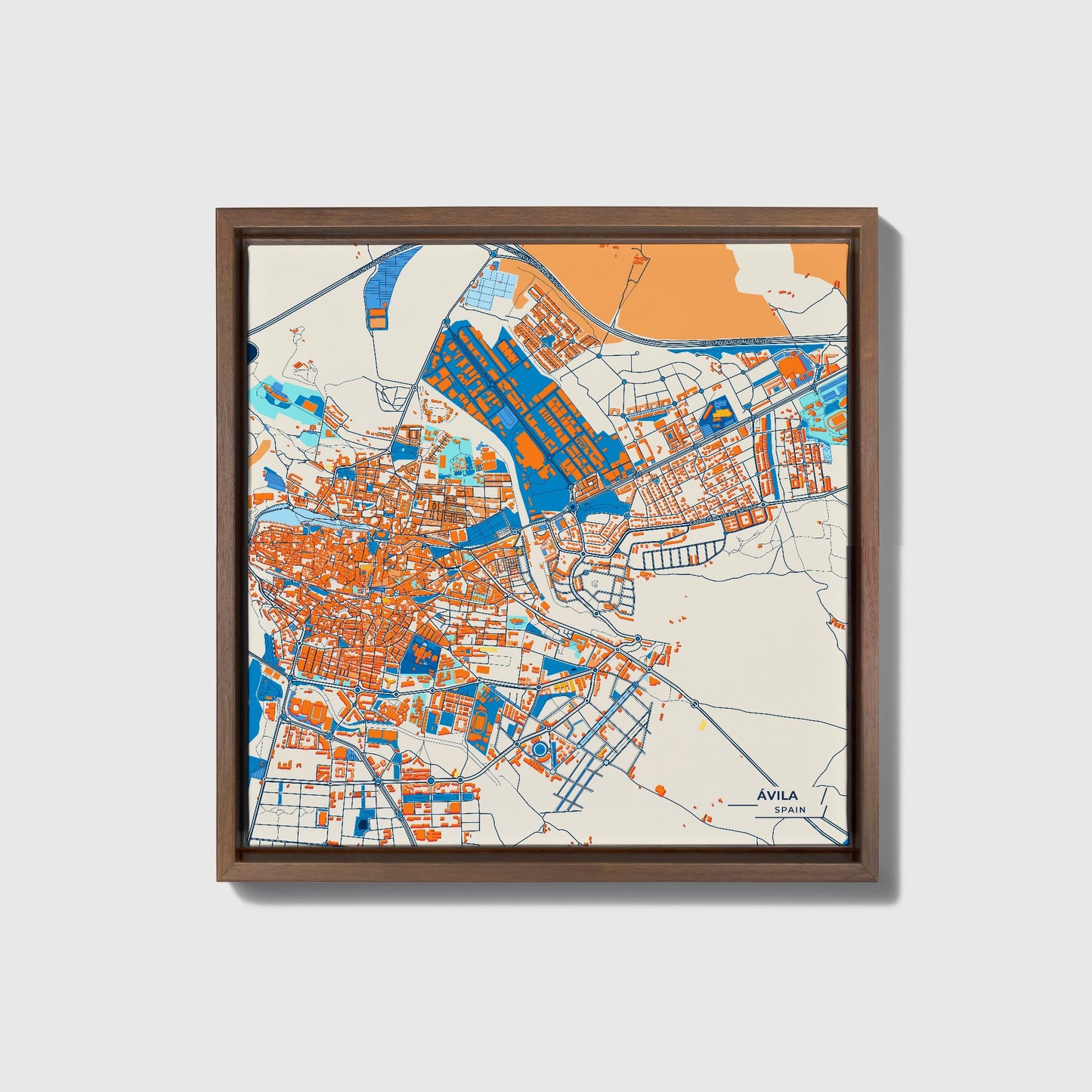 Ávila Spain Colorful City Map Canvas Print • Dark Wooden Framed