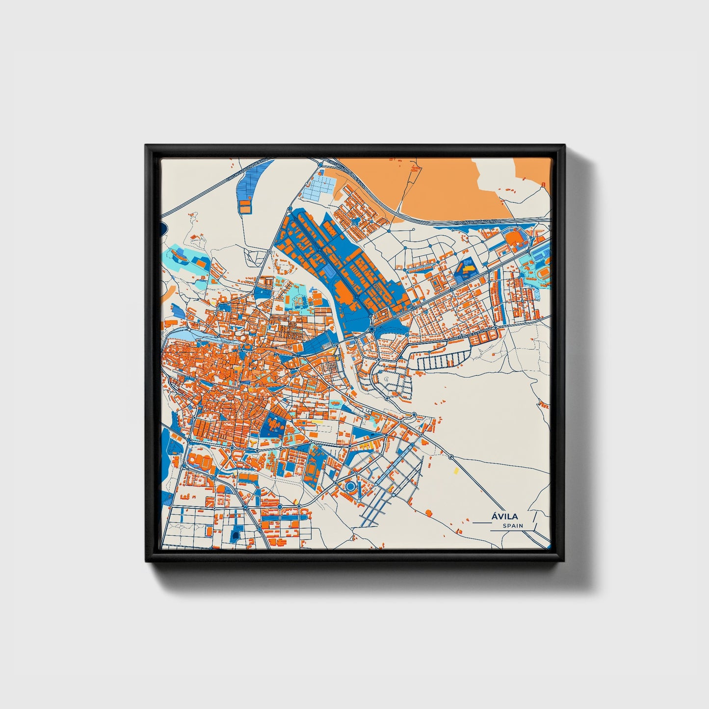 Ávila Spain Colorful City Map Canvas Print • Black Framed