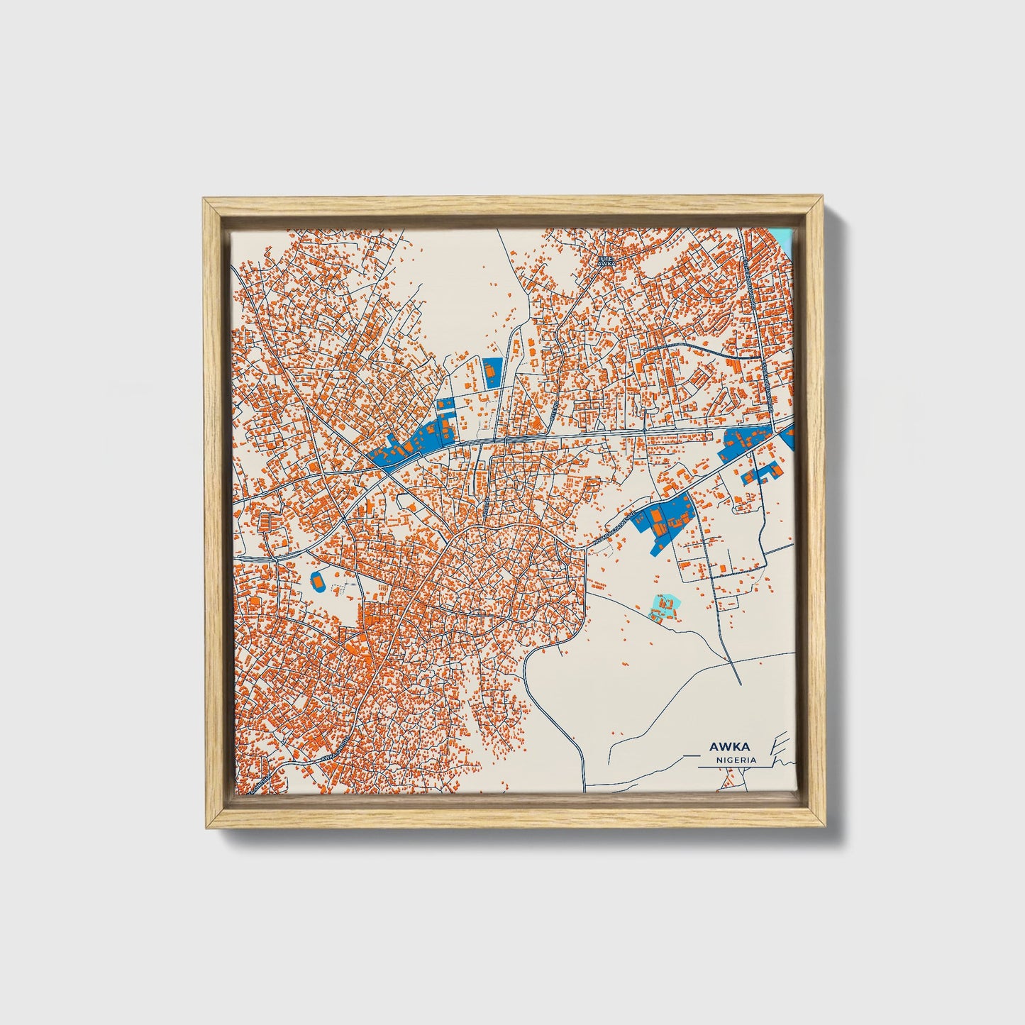 Awka Nigeria Colorful City Map Canvas Print • Natural Wooden Framed