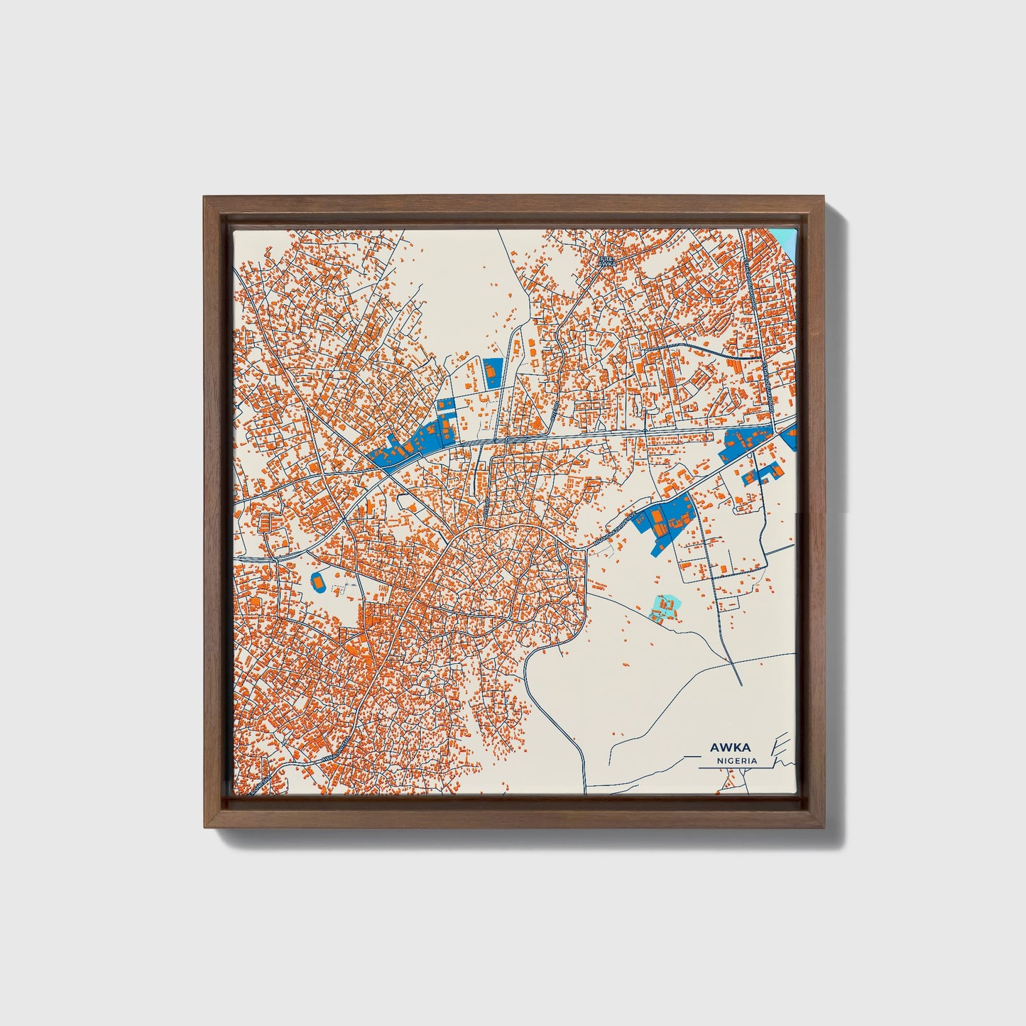 Awka Nigeria Colorful City Map Canvas Print • Dark Wooden Framed
