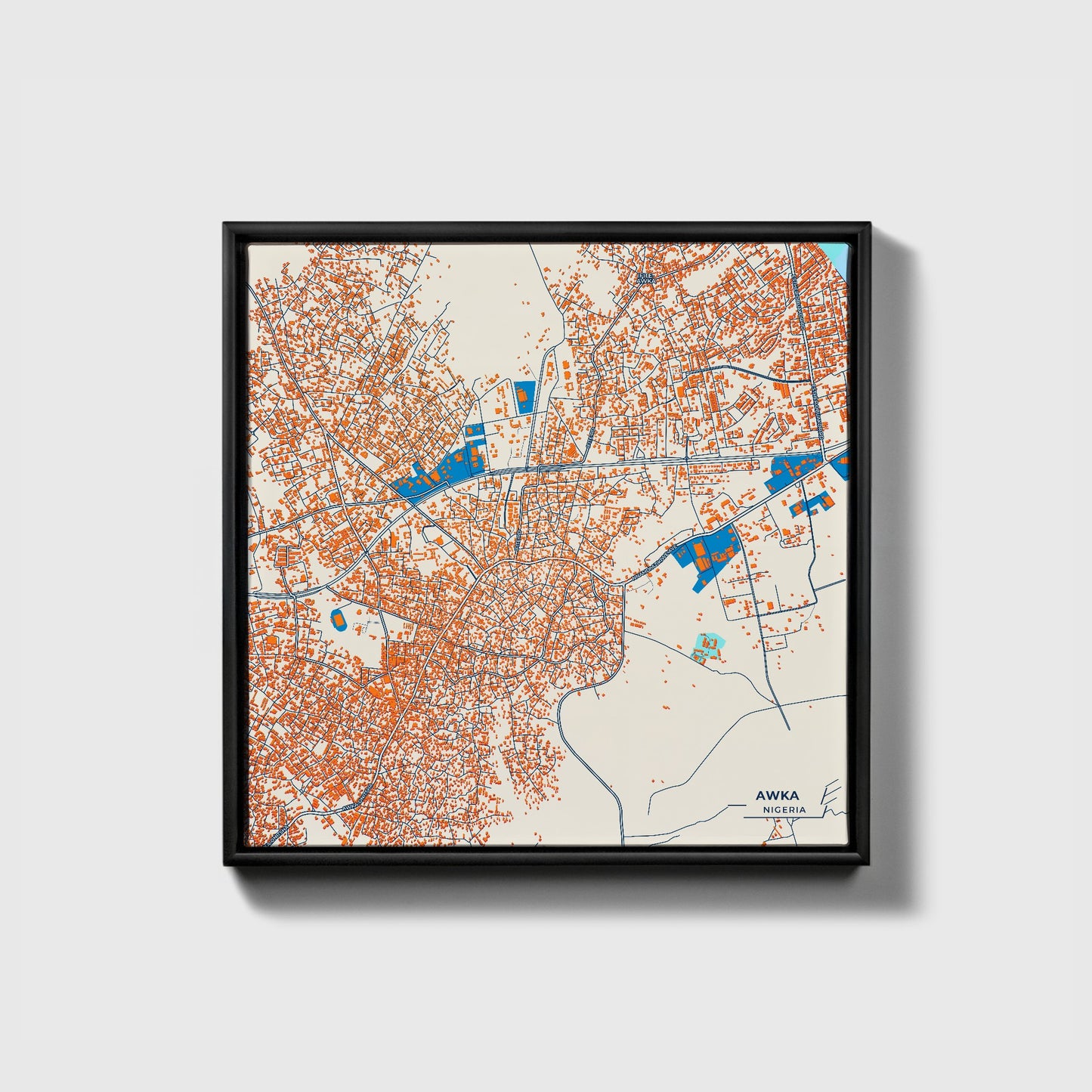 Awka Nigeria Colorful City Map Canvas Print • Black Framed