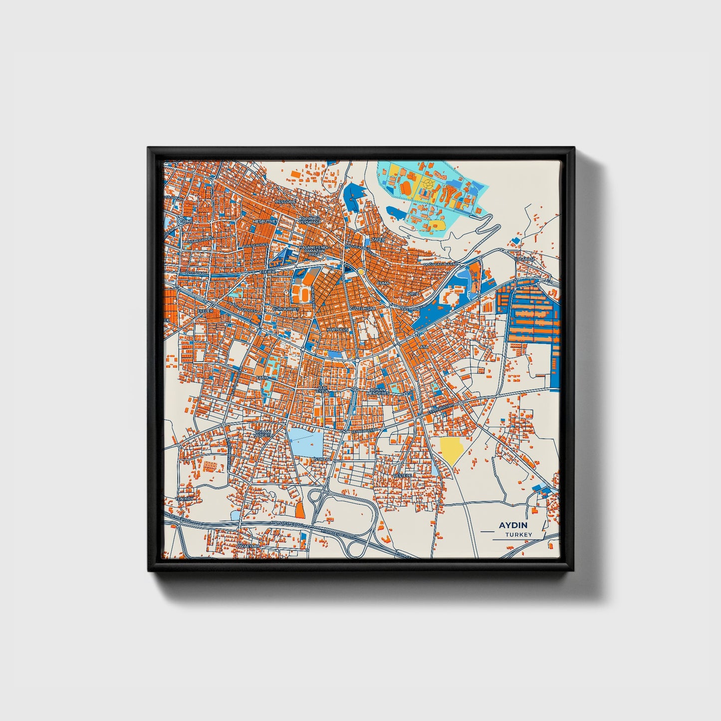 Aydin Turkey Colorful City Map Canvas Print • Black Framed