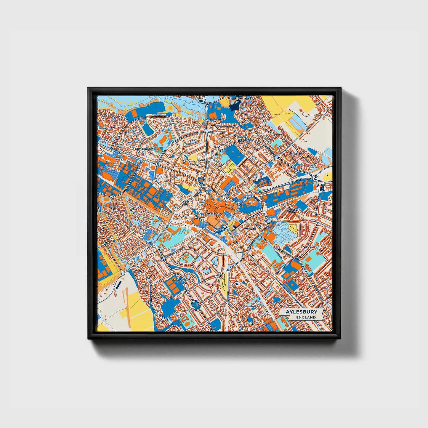 Aylesbury England Colorful City Map Canvas Print • Black Framed