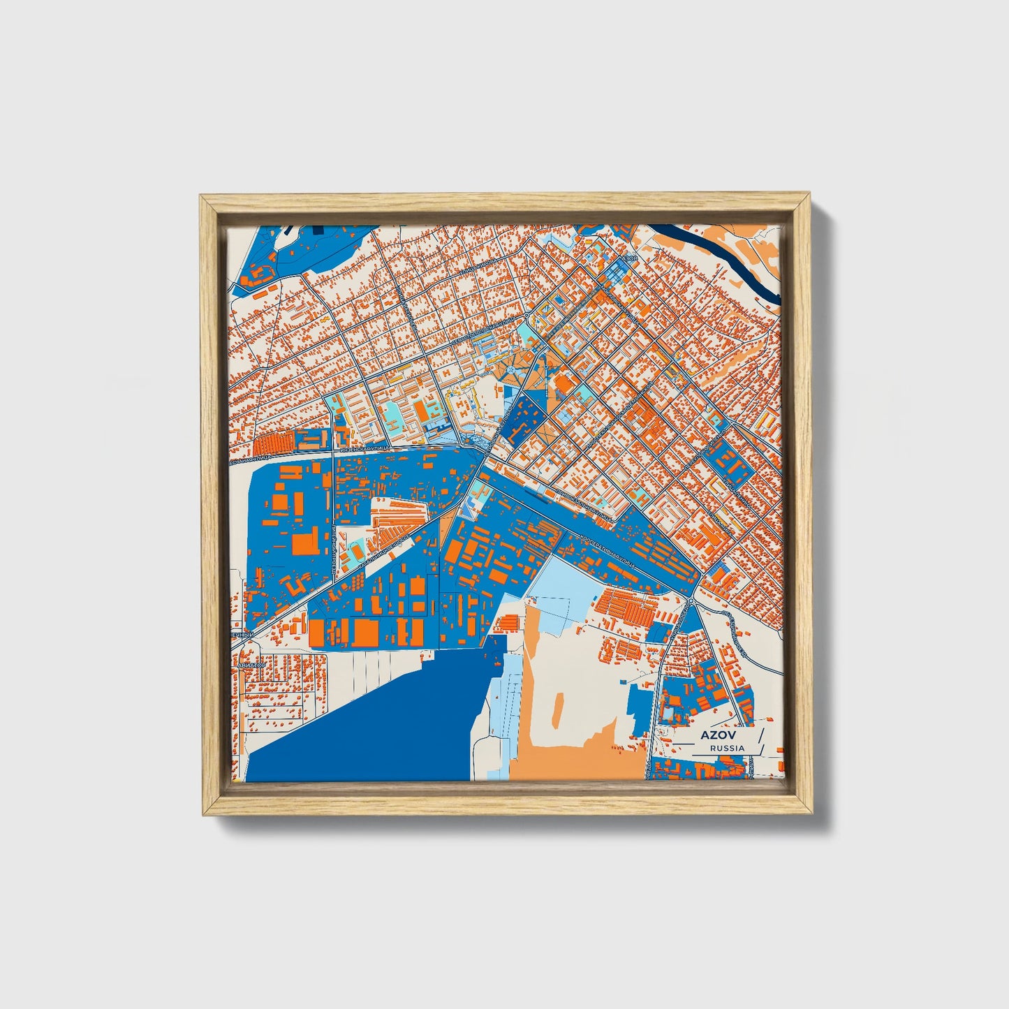 Азов Russia Colorful City Map Canvas Print • Natural Wooden Framed