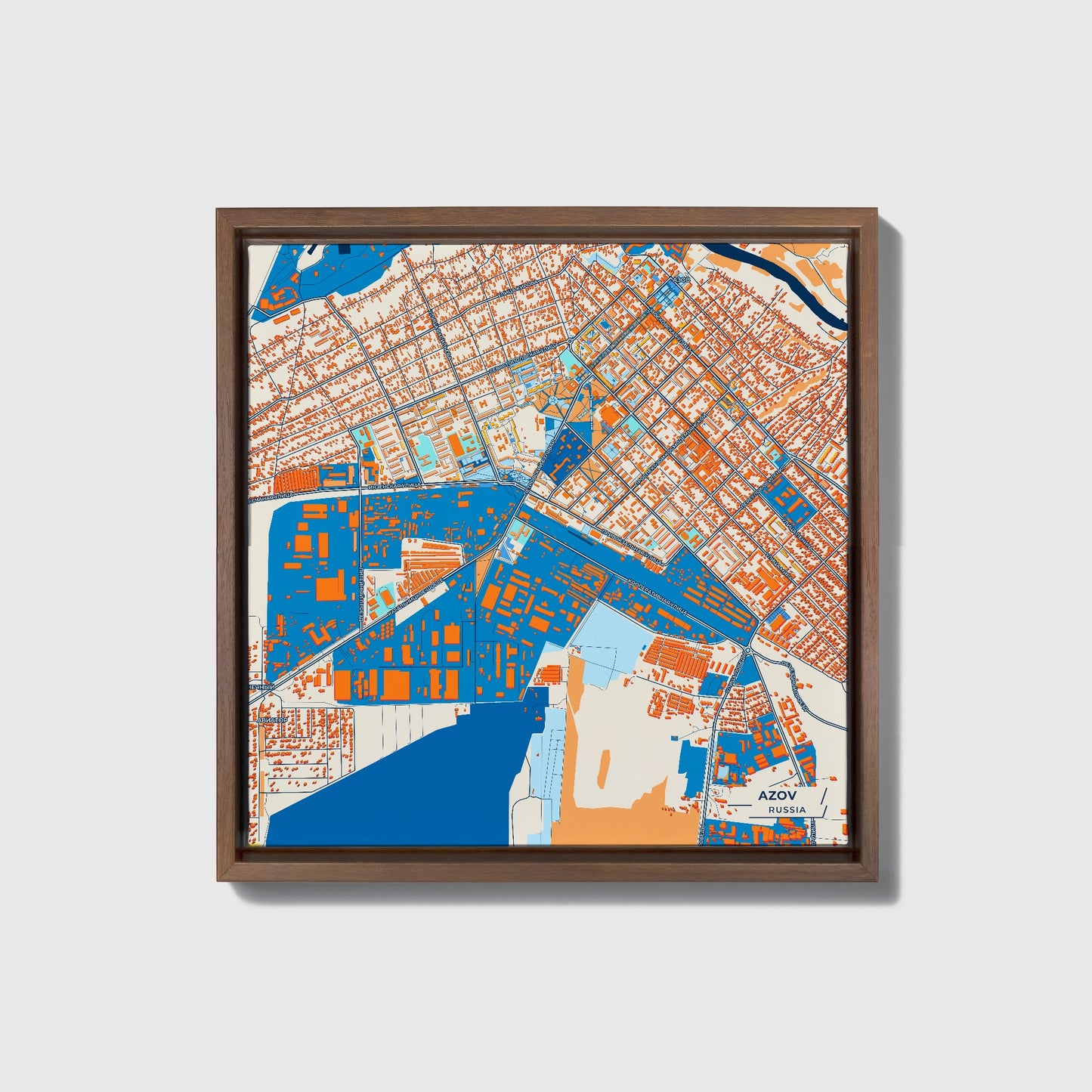 Азов Russia Colorful City Map Canvas Print • Dark Wooden Framed
