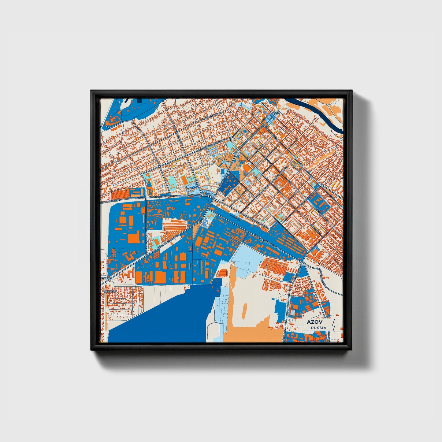 Азов Russia Colorful City Map Canvas Print • Black Framed