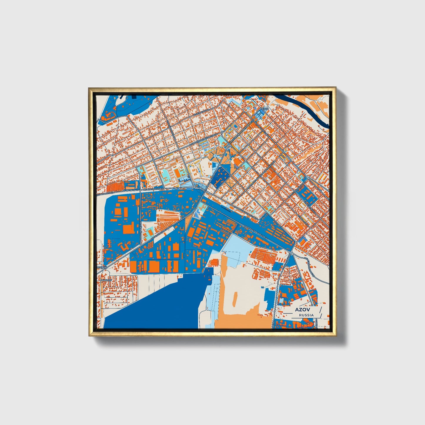 Азов Russia Colorful City Map Canvas Print • Gold Framed