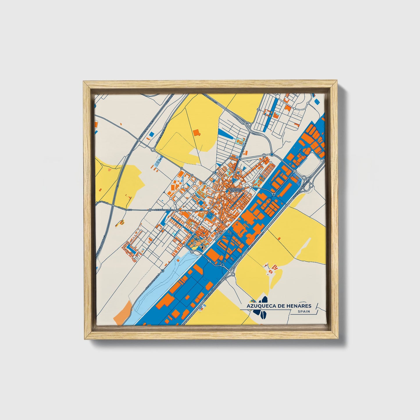 Azuqueca De Henares Spain Colorful City Map Canvas Print • Natural Wooden Framed