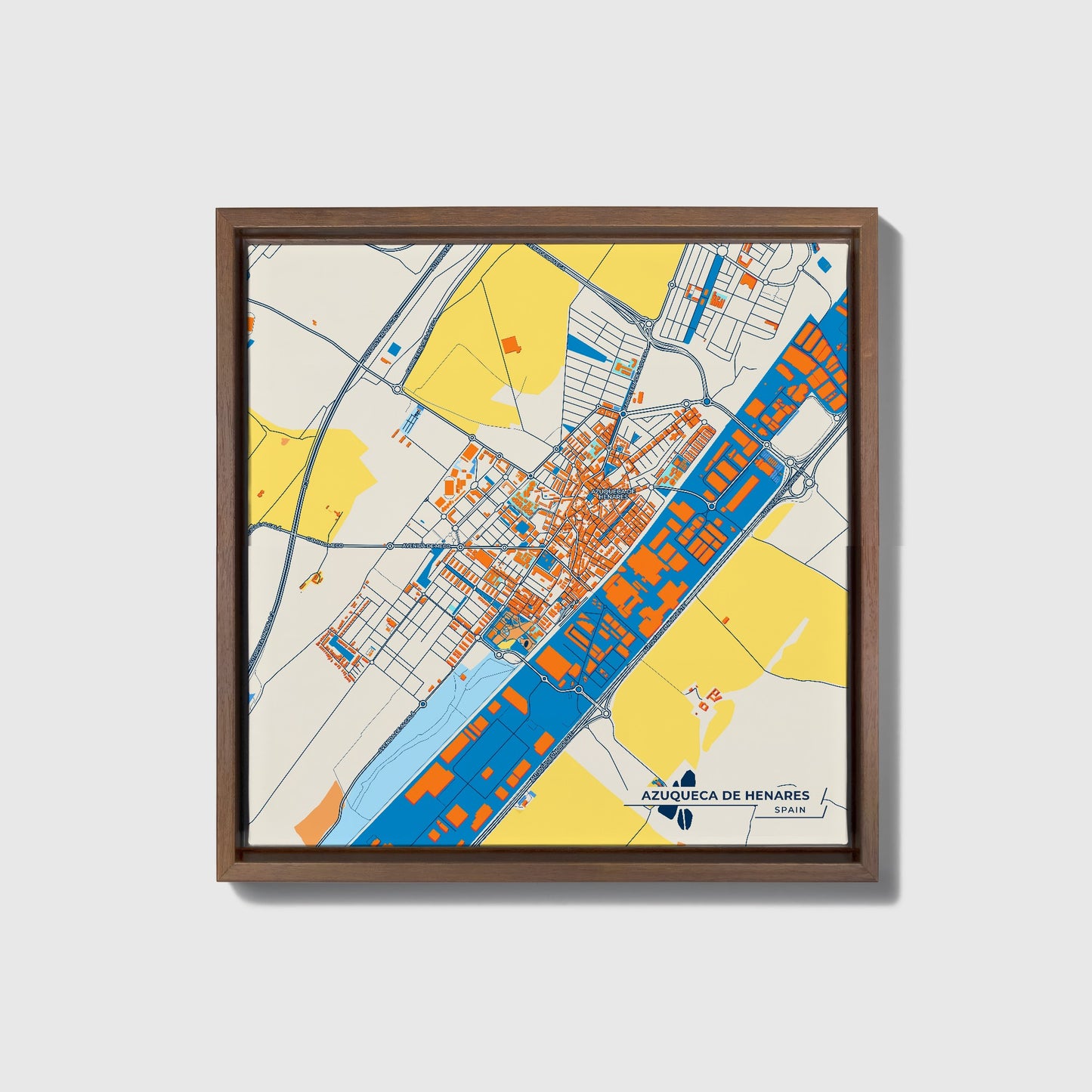 Azuqueca De Henares Spain Colorful City Map Canvas Print • Dark Wooden Framed