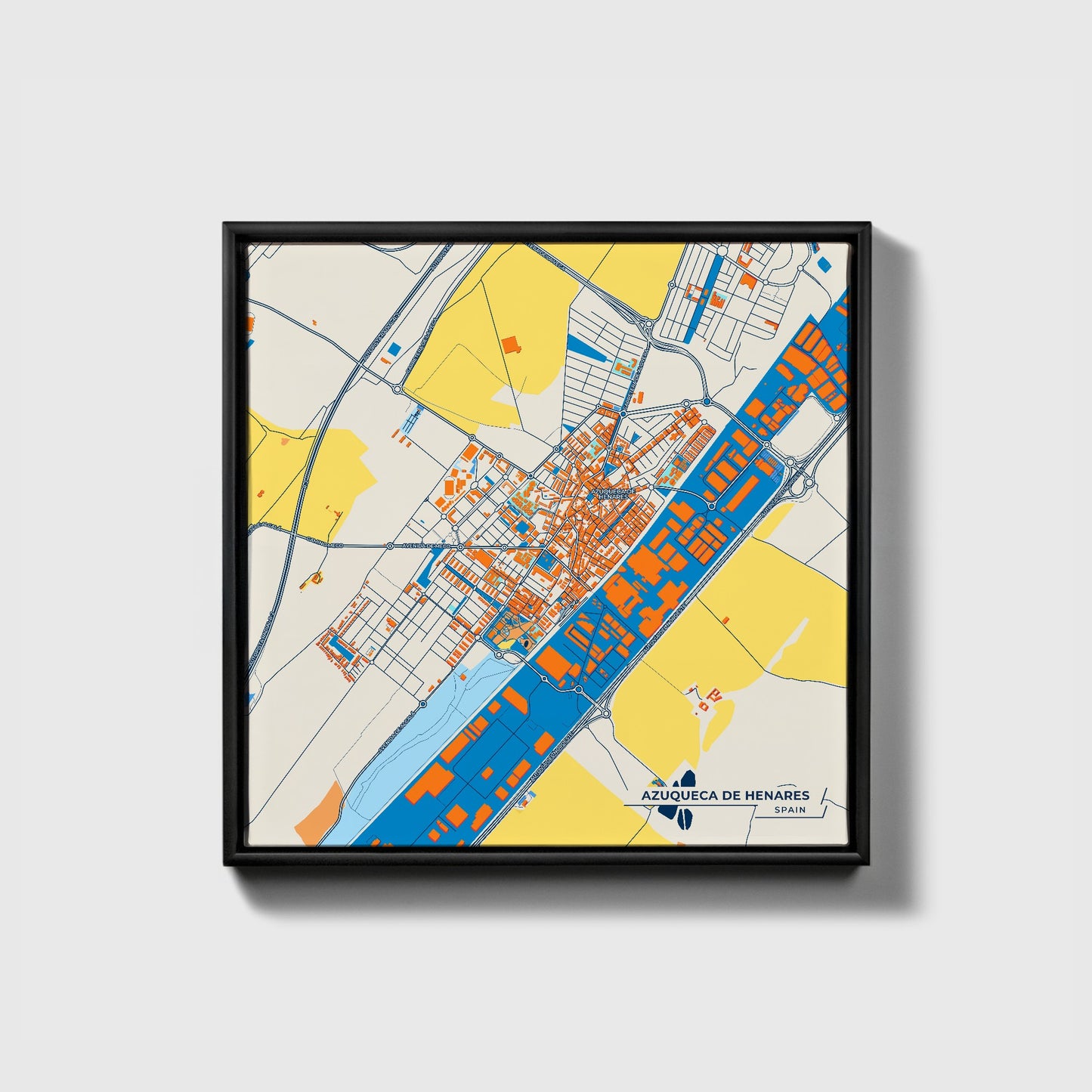 Azuqueca De Henares Spain Colorful City Map Canvas Print • Black Framed