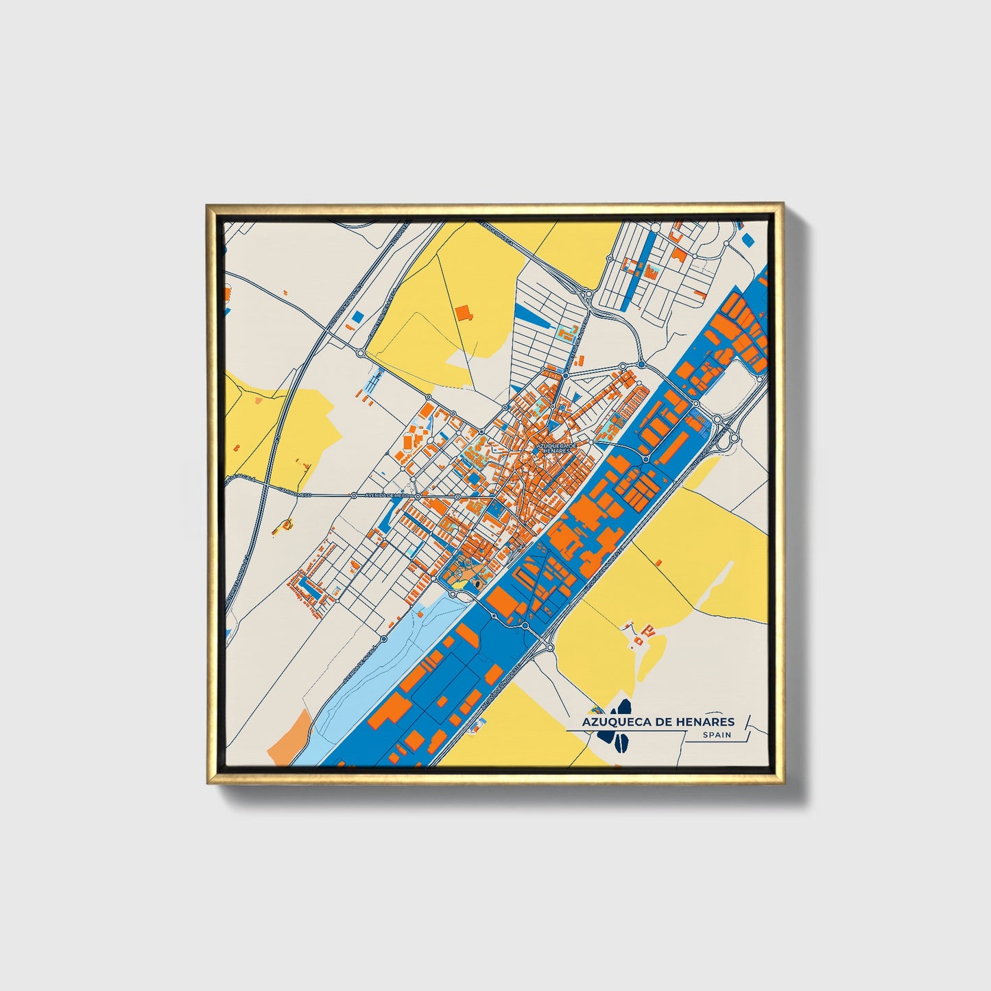 Azuqueca De Henares Spain Colorful City Map Canvas Print • Gold Framed